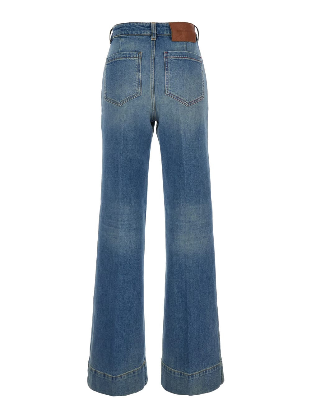 Victoria Beckham Alina Blue Jeans With Belt Loops And Logo Embroidery On The Pocket In Denim Woman In Blue