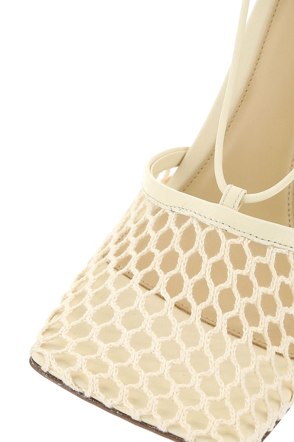 Bottega Veneta Beige Sparkle Stretch Heels In White