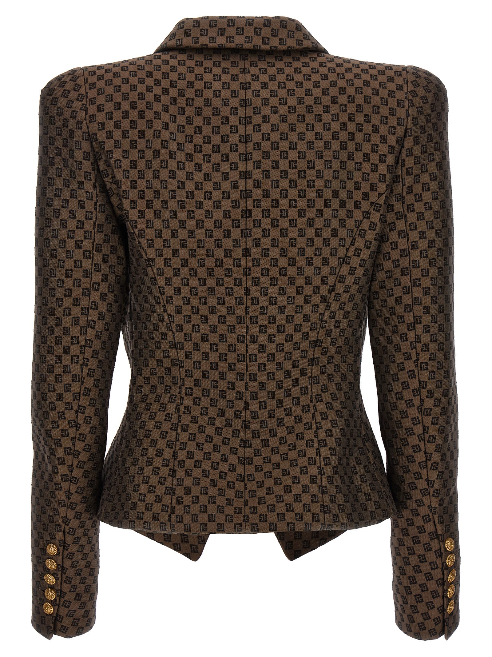 Balmain 8-button Monogram Jacquard Blazer Jacket In Brown