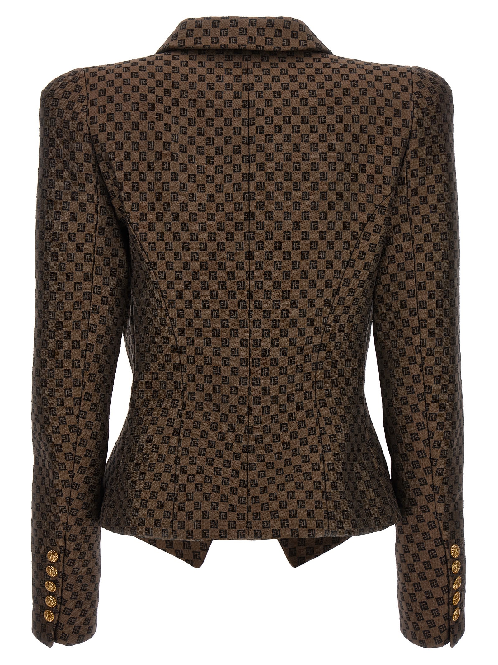 Shop Balmain Monogram Mini Blazer In Brown