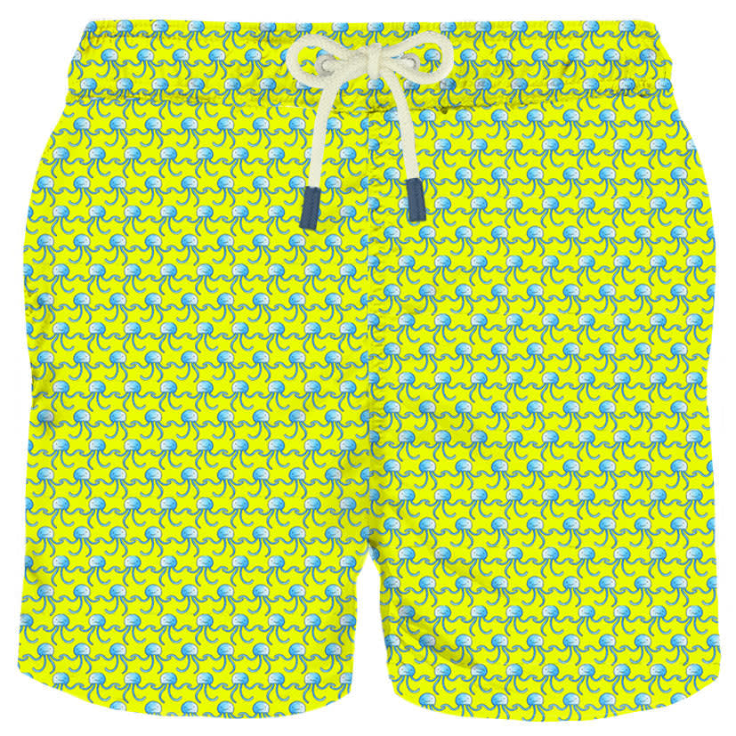 Mc2 Saint Barth Man Swim Shorts Jelly Fish Fluo Print In Yellow