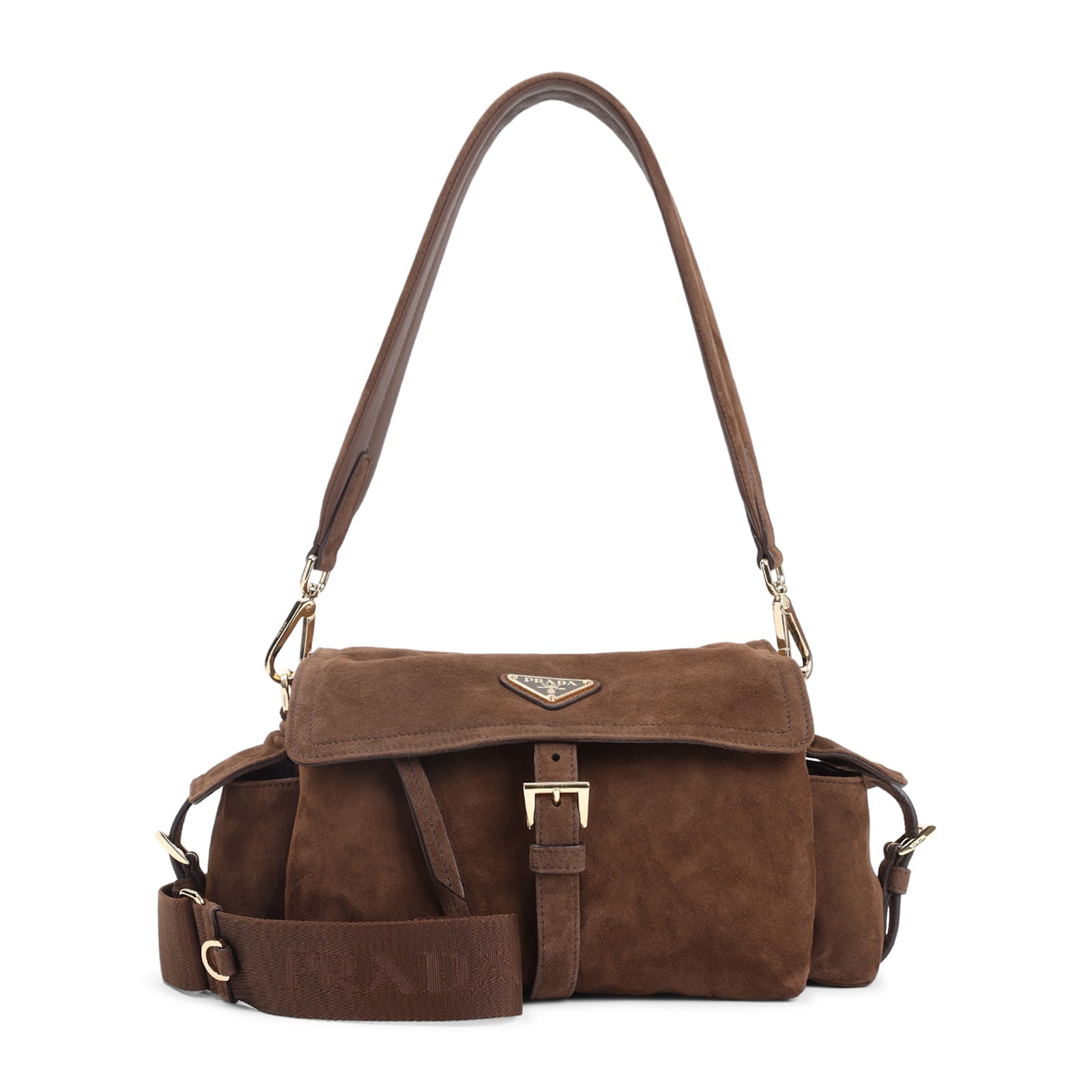Prada Medium Explore Suede Shoulder Bag In Brown