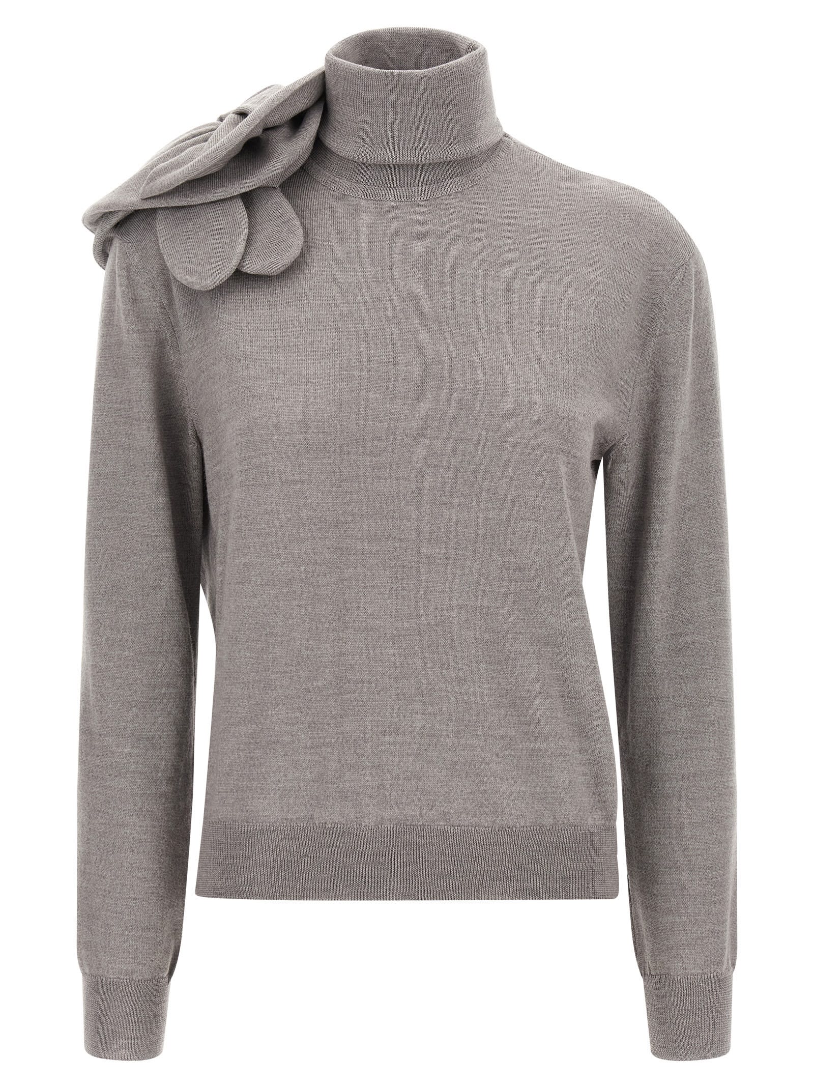 Moschino Floral Design Knit Sweater Turtleneck In Gray