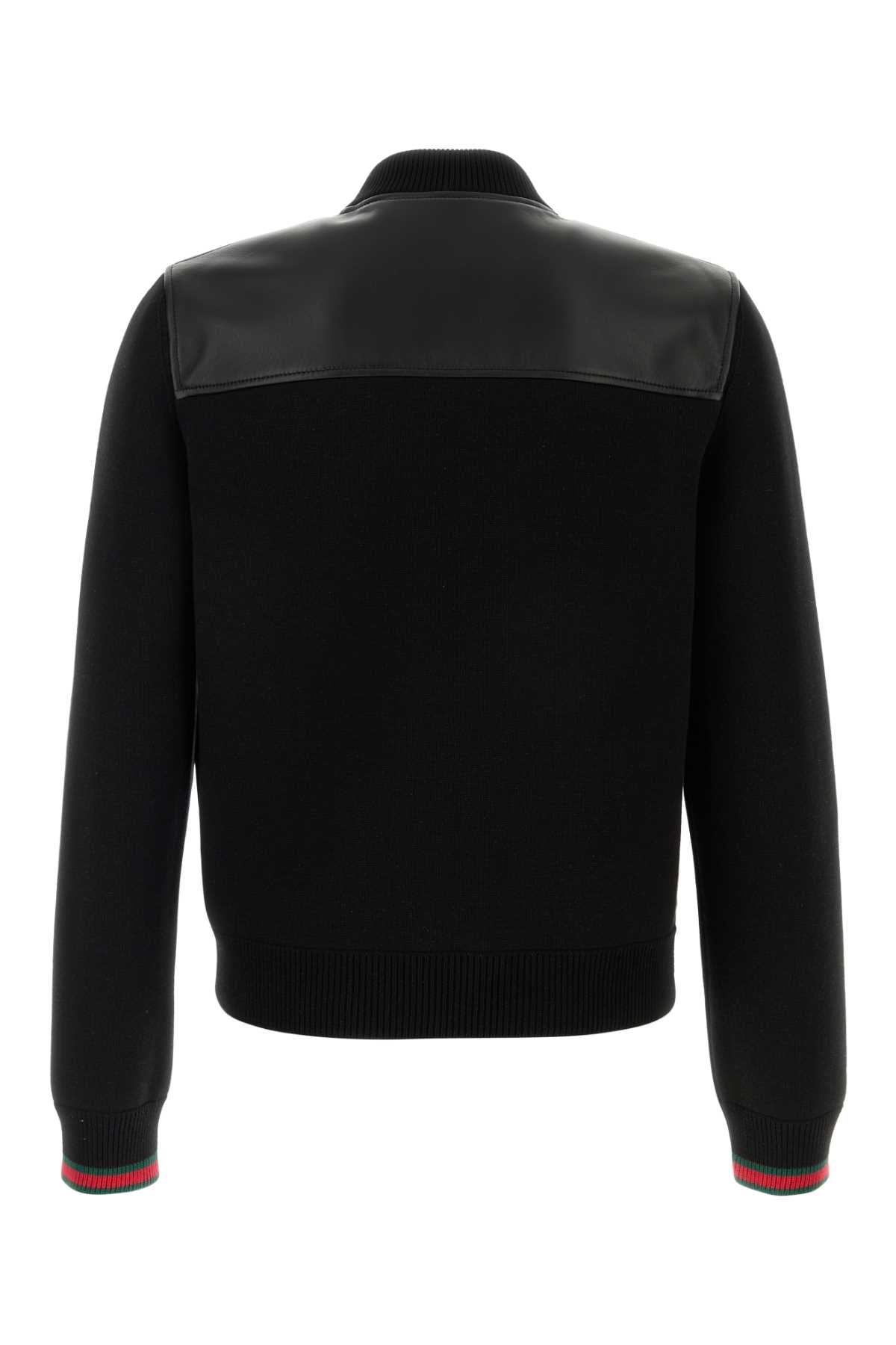 Gucci Black Bomber Jacket With Front Logo In Nappa Leather And Mesh Man In Black