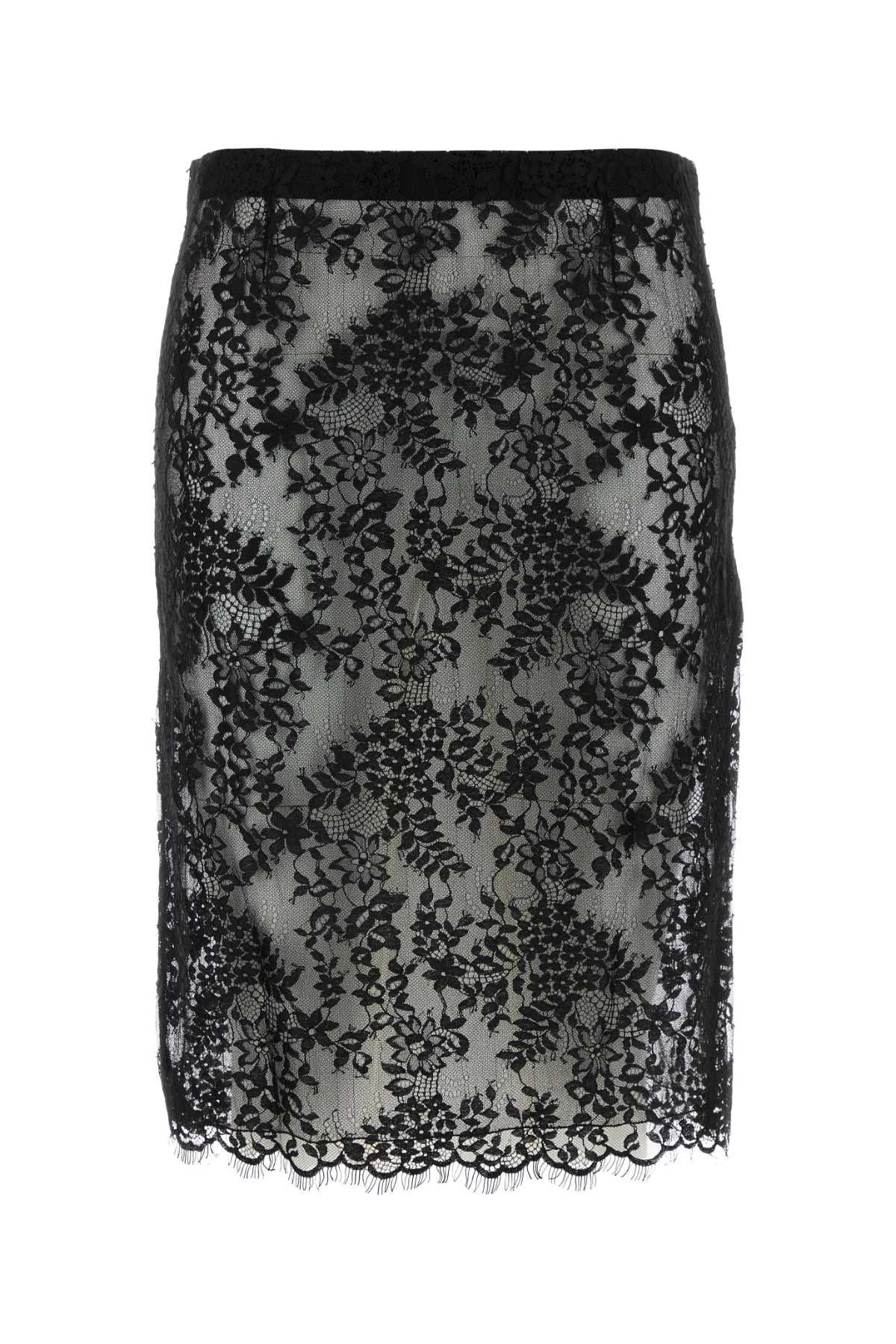 Shop Saint Laurent Black Lace Skirt In Noir