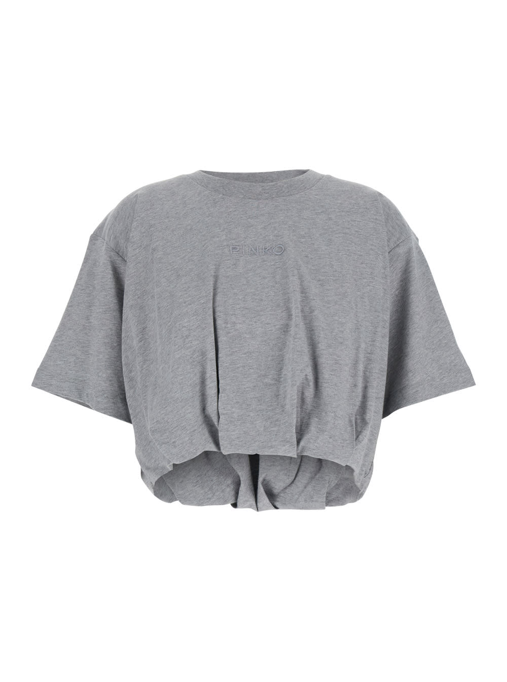 Shop Pinko Grey Crop T-shirt With Logo On The Front And Gathers In Cotton Woman In Grigio Pioggerella