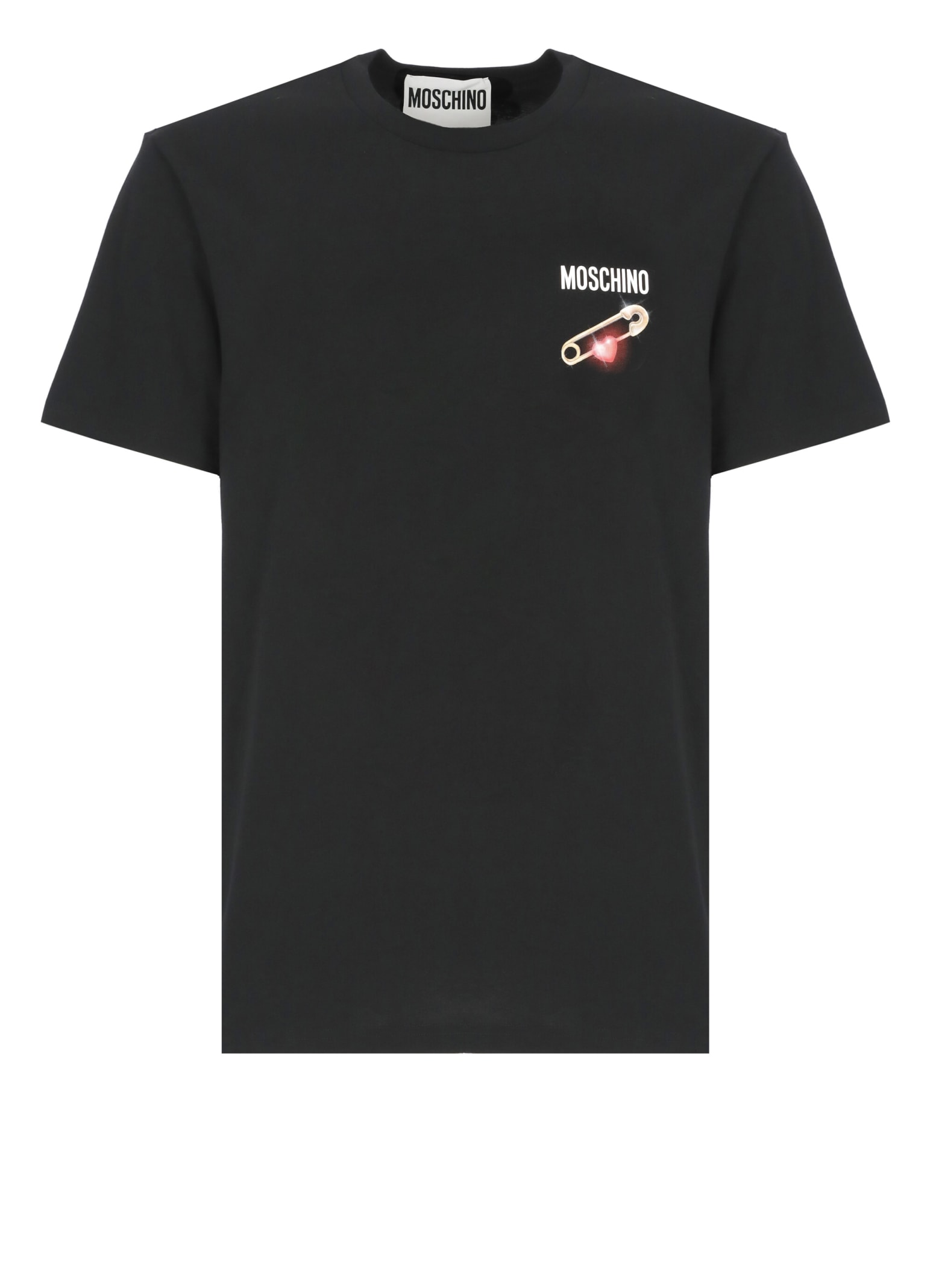 Shop Moschino Cotton Logoed T-shirt In Black