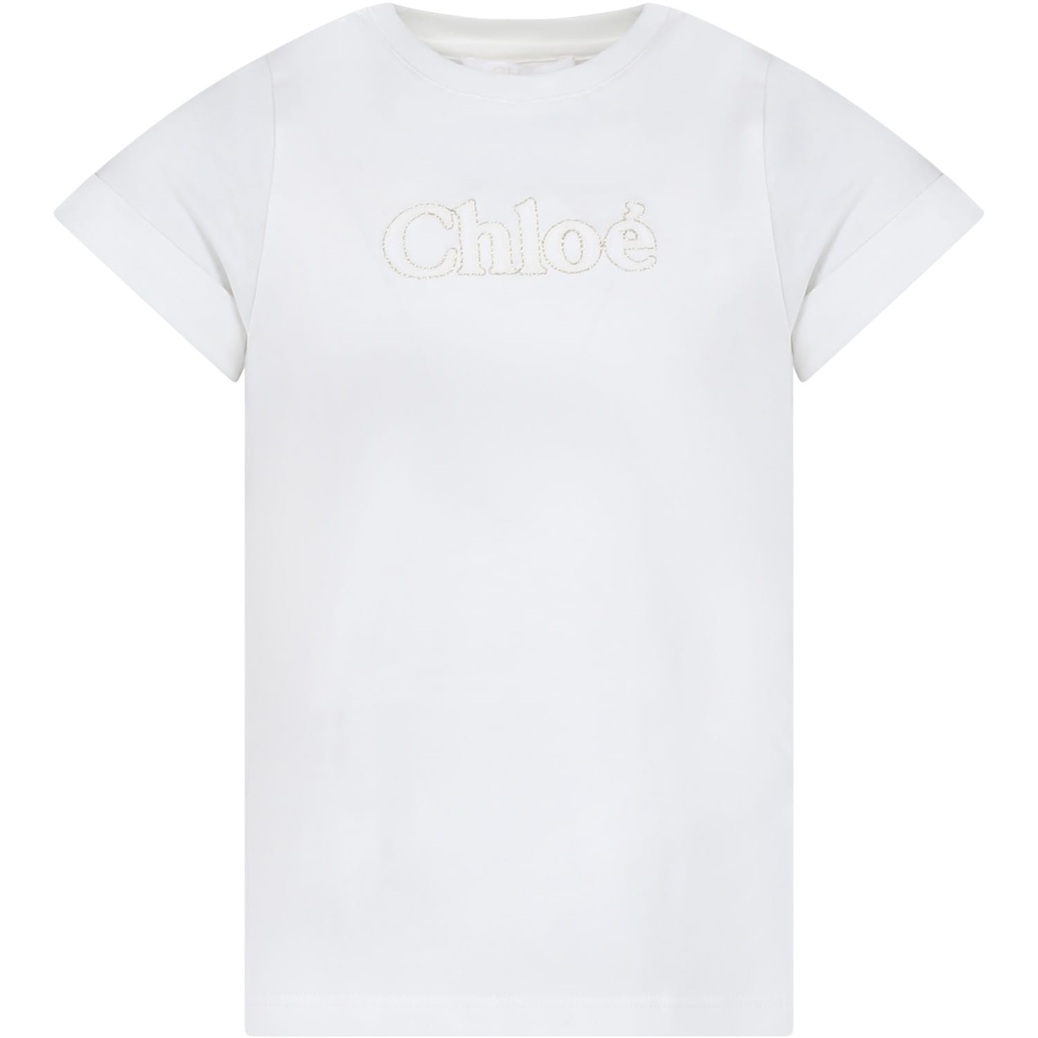 Shop Chloé White T-shirt For Girl With Logo In Bianco