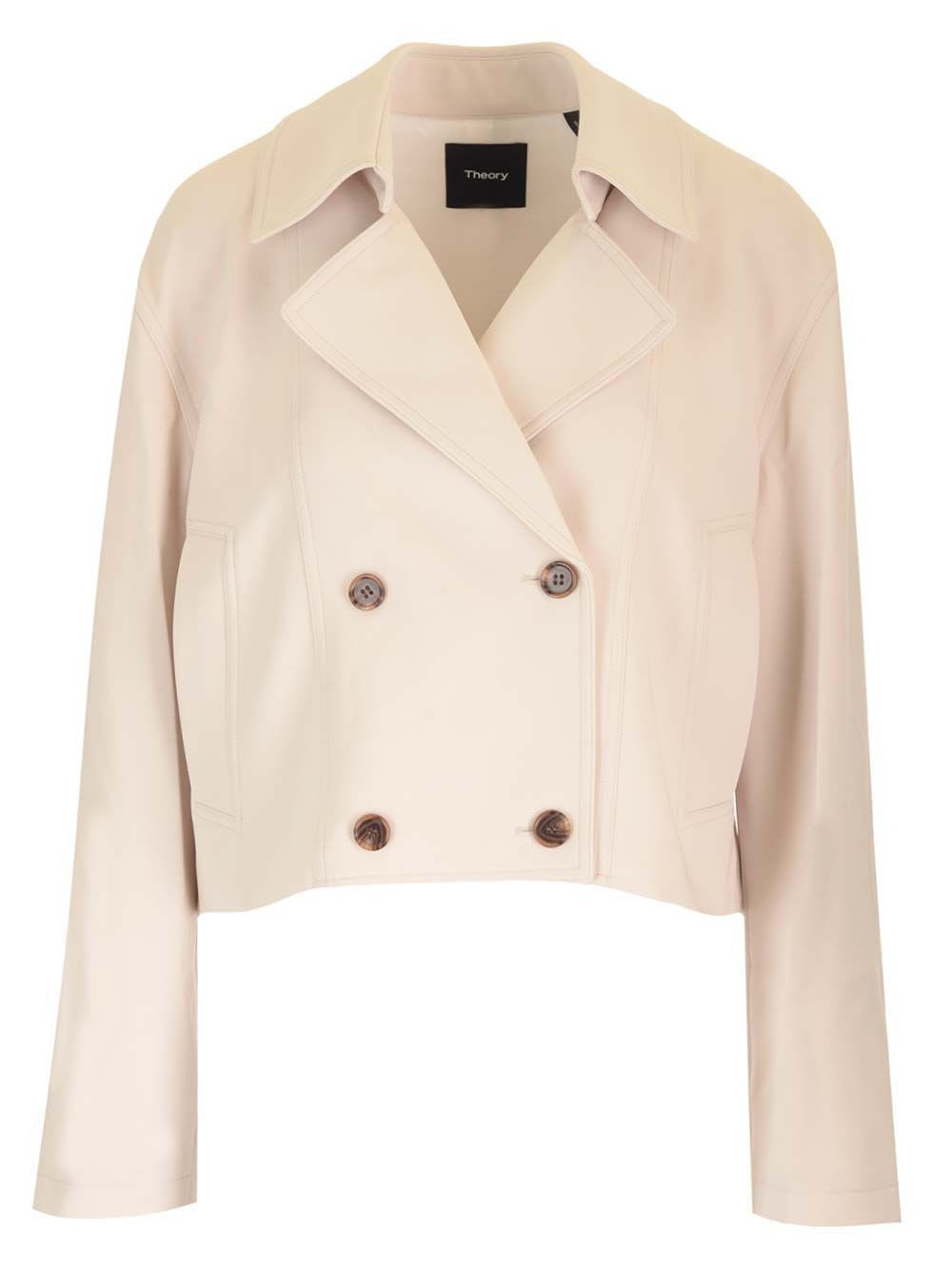 Theory Double-breasted Crop Trench In Admiral Crepe In White