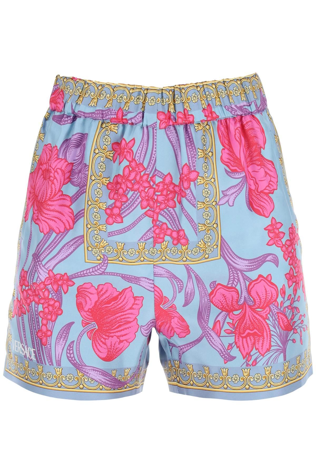 VERSACE ALLOVER FLORAL PRINTED HIGH WAIST SHORTS