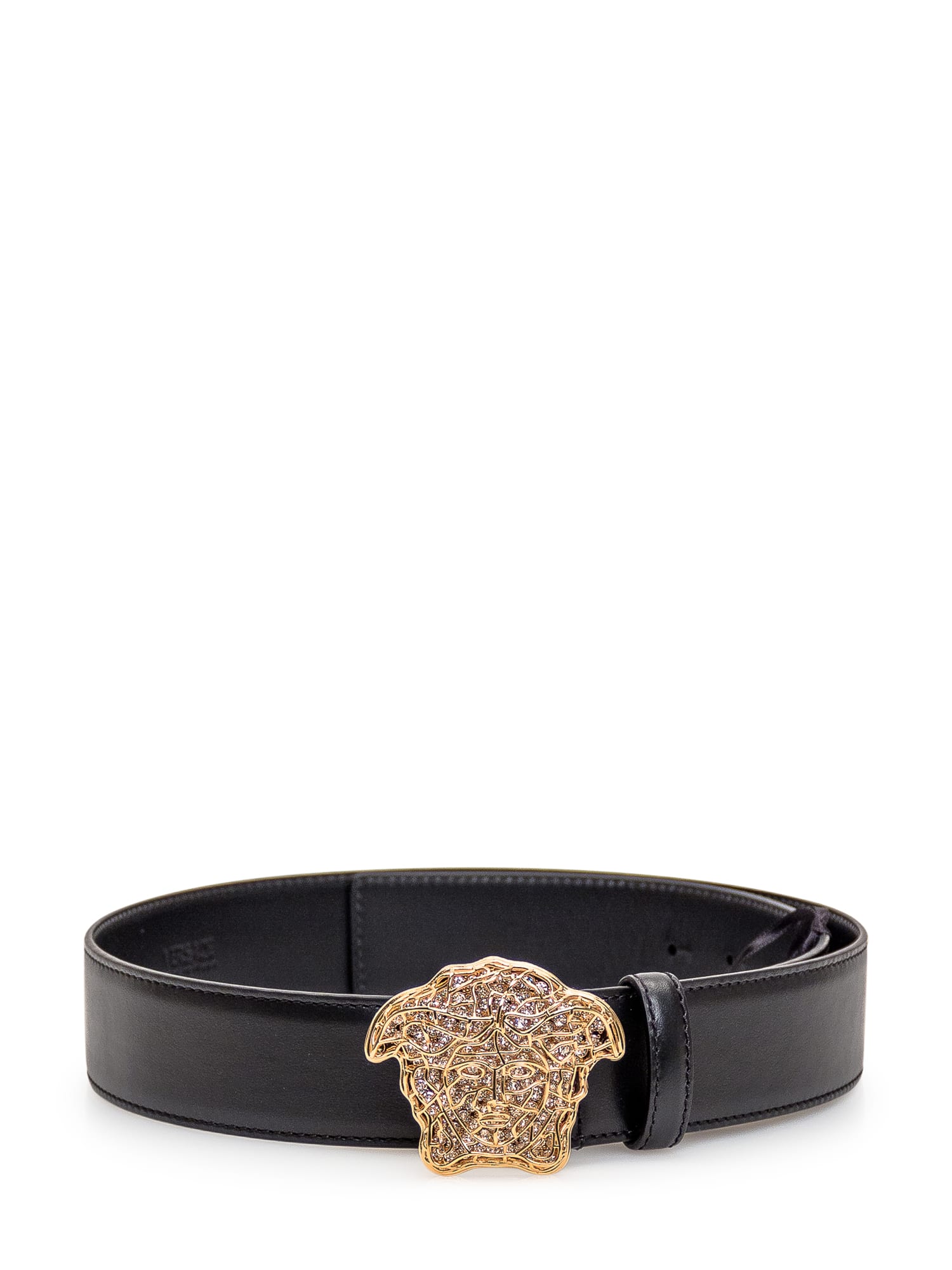 Shop Versace Belt Medusa In Leather In Nero-oro