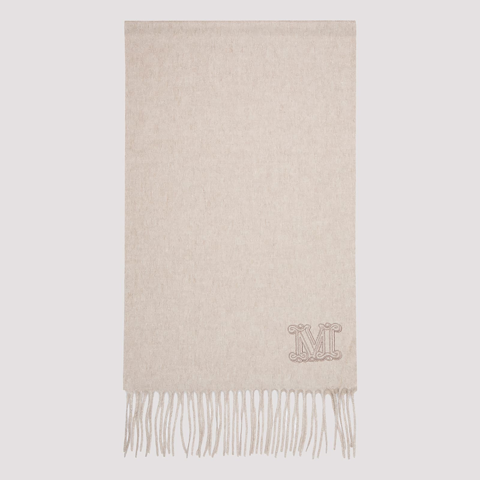 Max Mara Cashmere Scarf With Fringed Hem In Gold