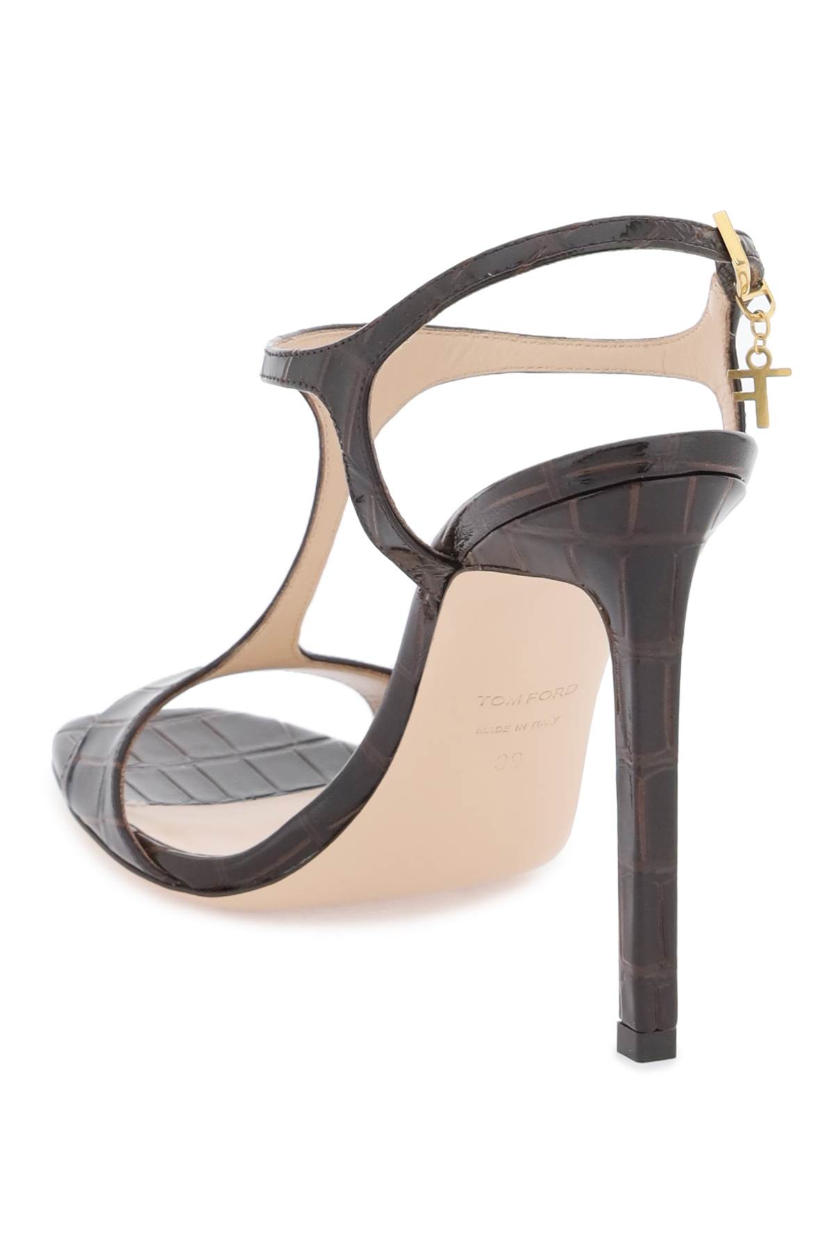 Shop Tom Ford Angelina Sandals In Croco-embossed Glossy Leather In Espresso
