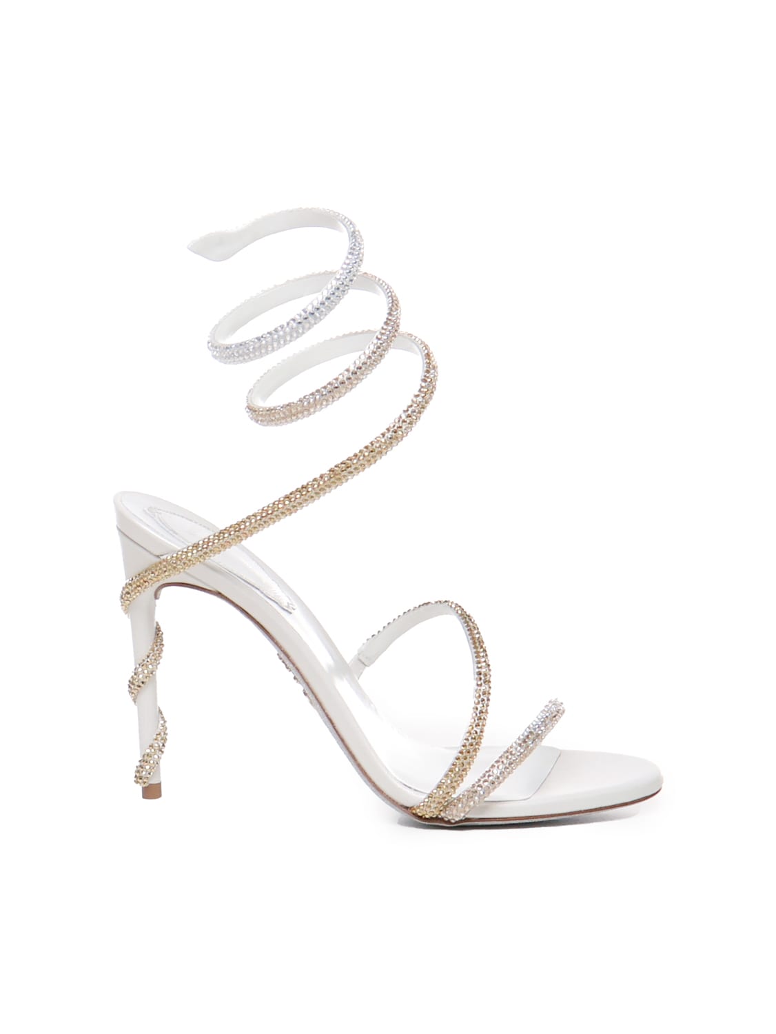 René Caovilla Cleo Sandals In Satin In Ivory, Gold