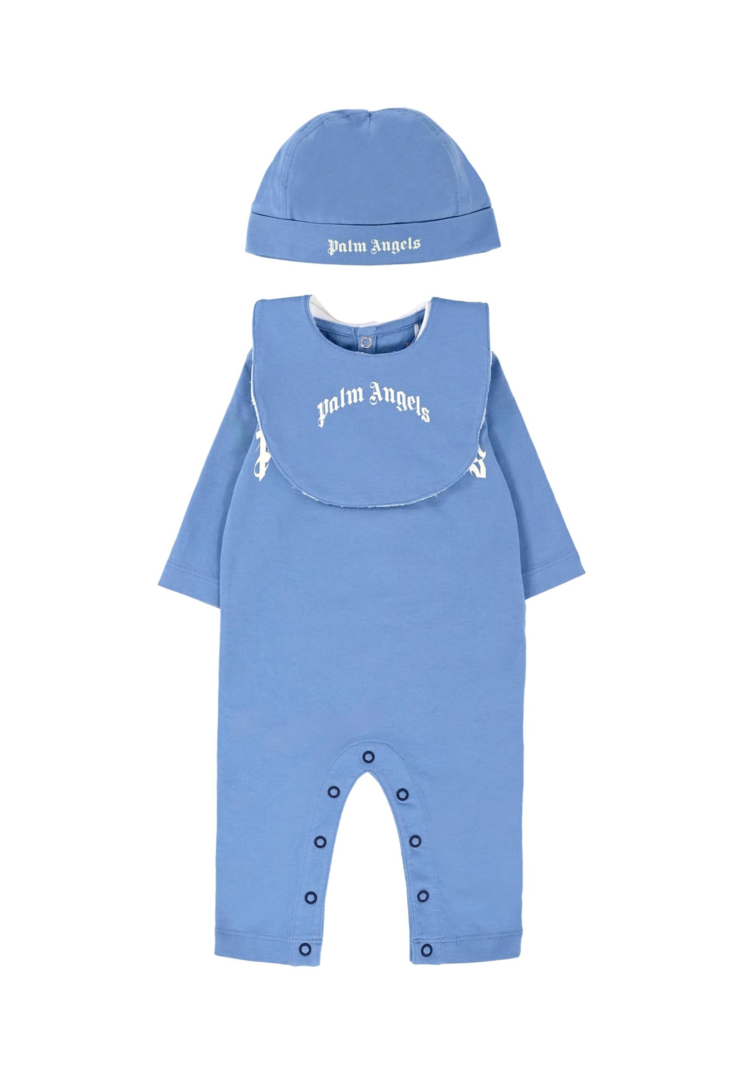 Palm Angels Light Blue Babygrow Set For Baby Boy With Logo In Blue