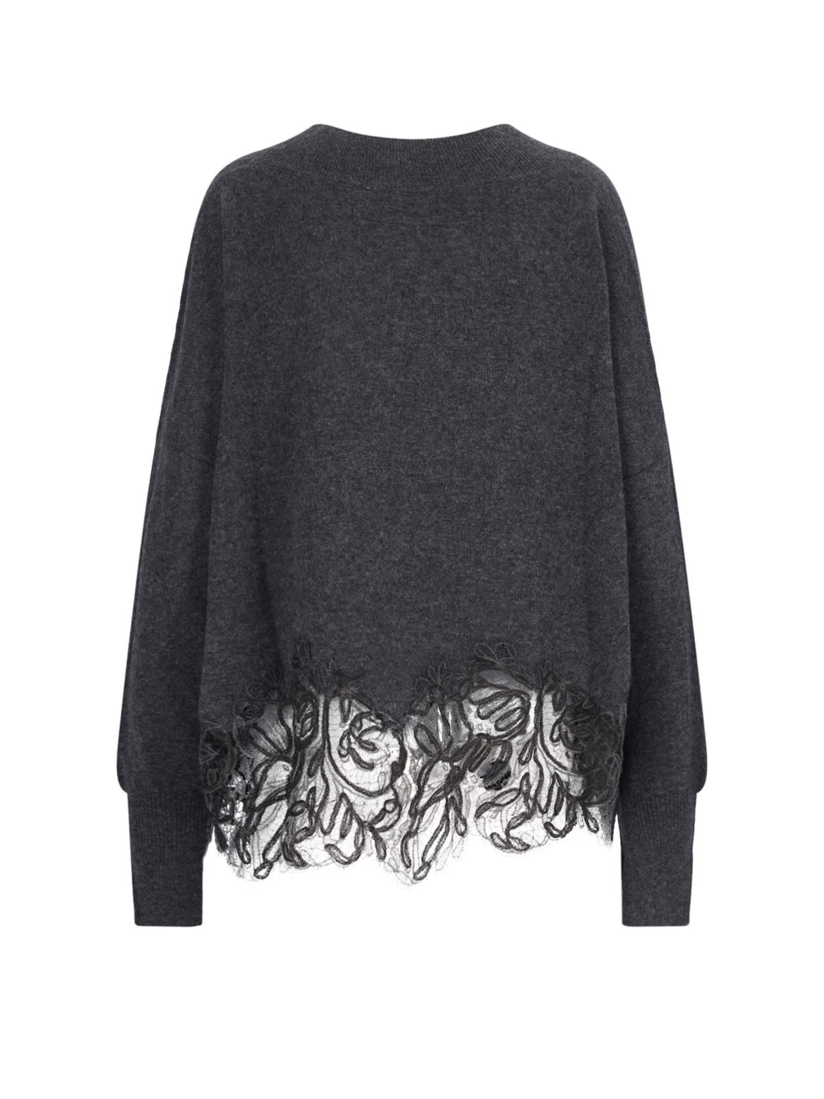 Shop Ermanno Scervino Lace Detail Sweater In Gray