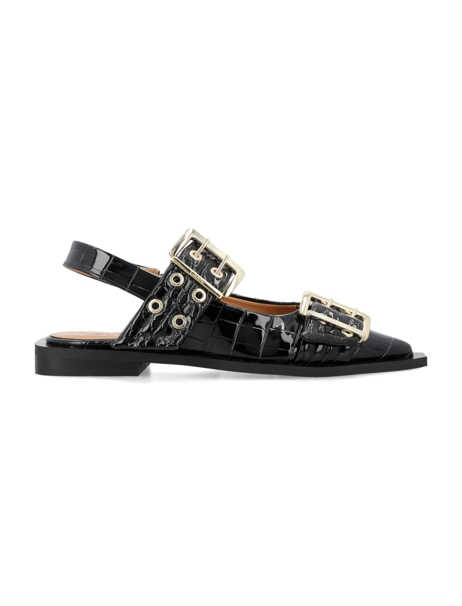 GANNI Wide Welt Buckle Ballerina Flats Black 35 | Smart Closet