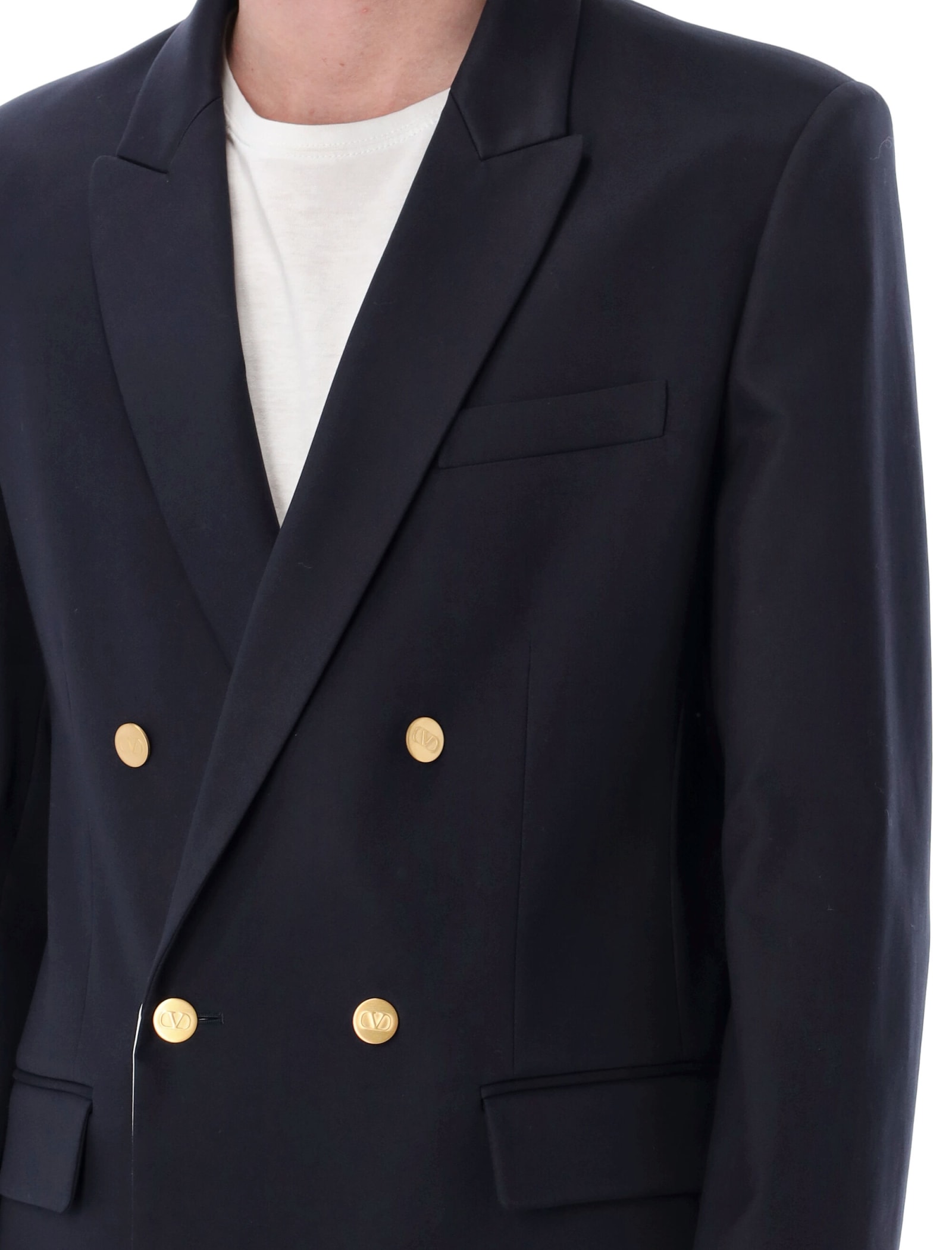 Valentino Drouble-breasted Blazer With Rear Vents In Blue