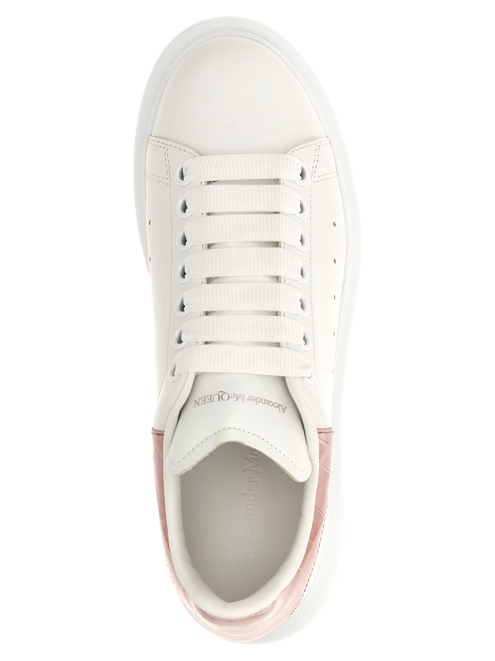 Alexander Mcqueen White Leather Sneakers With Powder Pink Suede Heel In Neutral