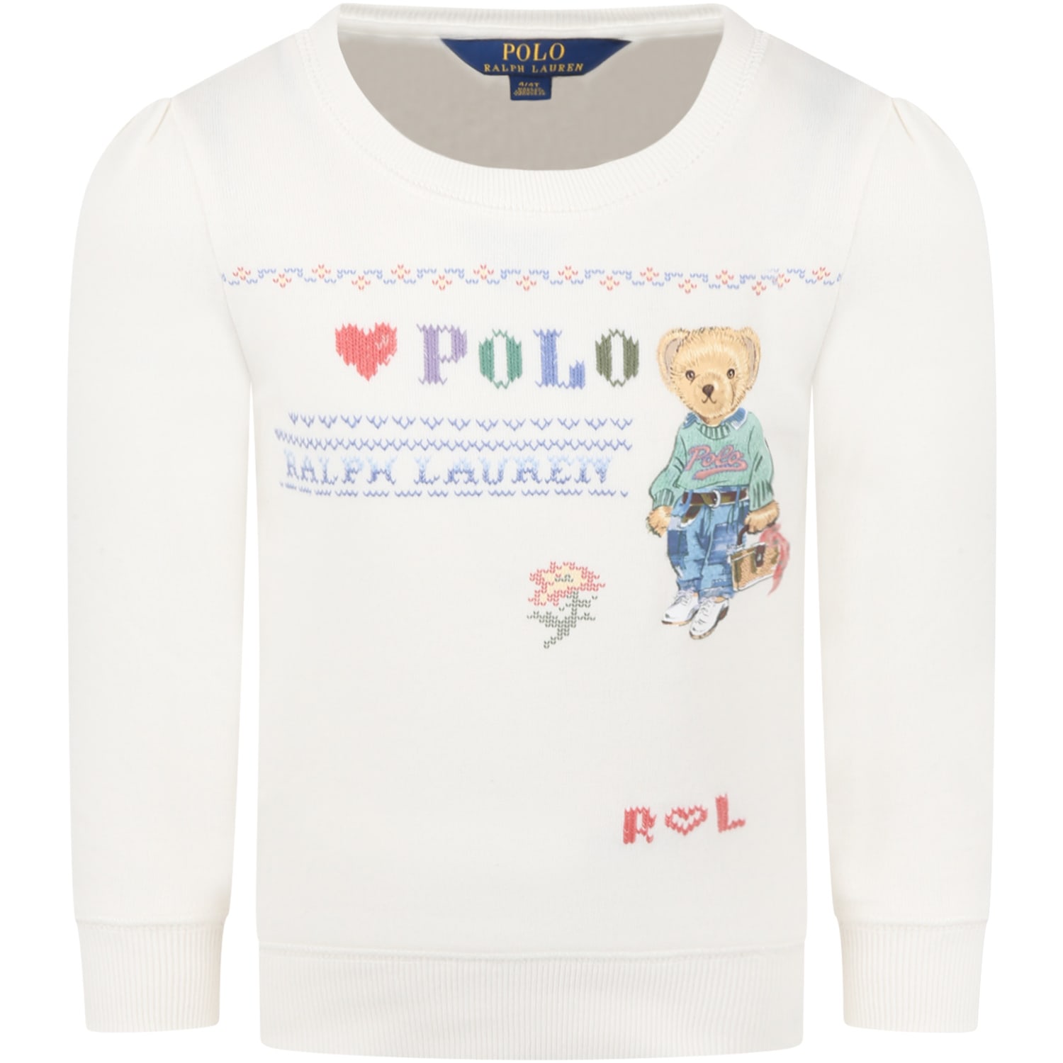 Ralph Lauren Ivory Sweatshirt For Girl With Bear