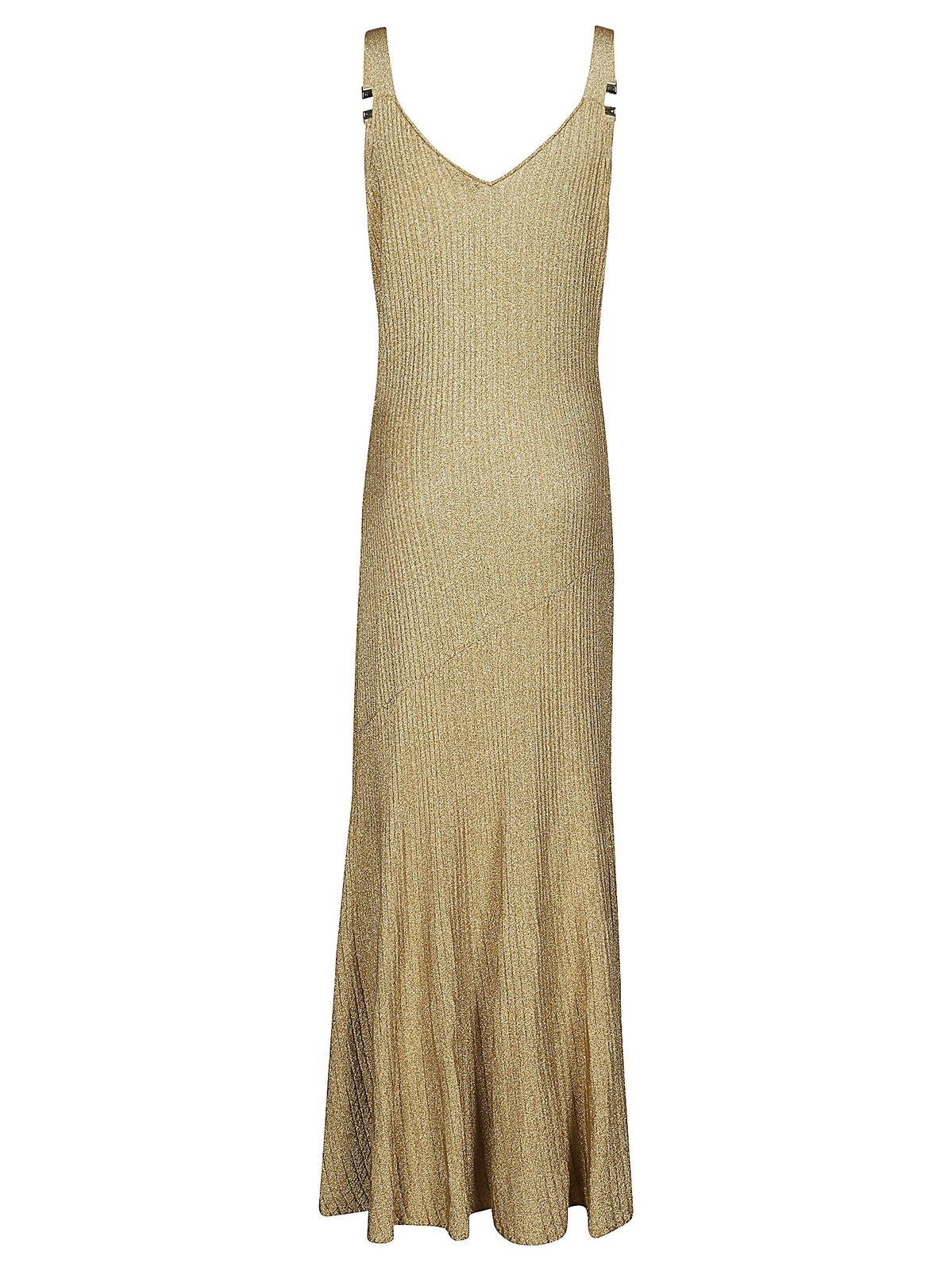 Shop Elisabetta Franchi V-neck Sleeveless Gown In Oro