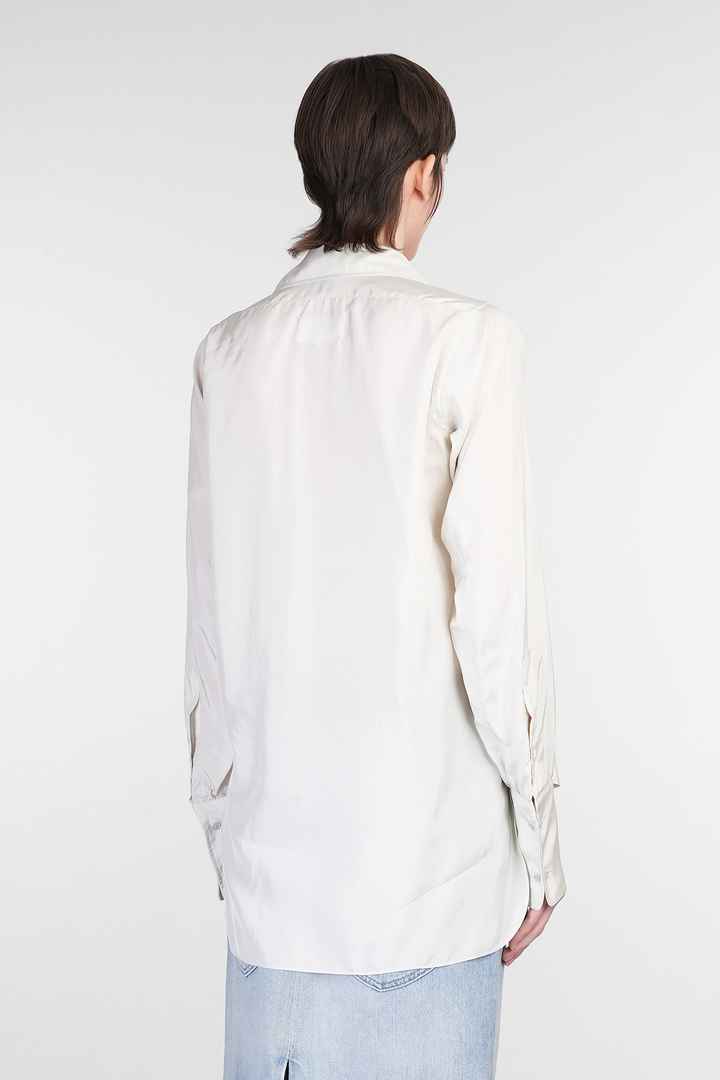 Maison Margiela Collared Shirt With Curved Hemline In Multi