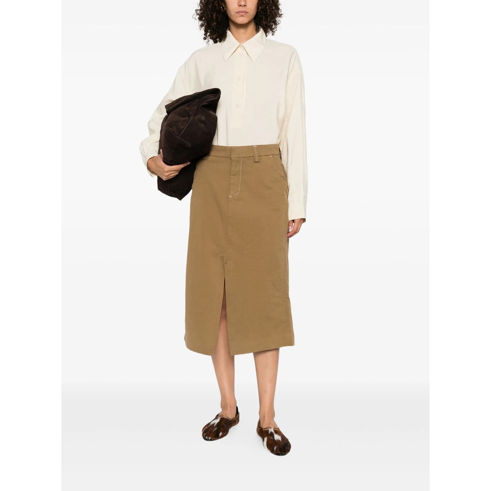 7 For All Mankind Contrast-stitching Midi Skirt In Brown