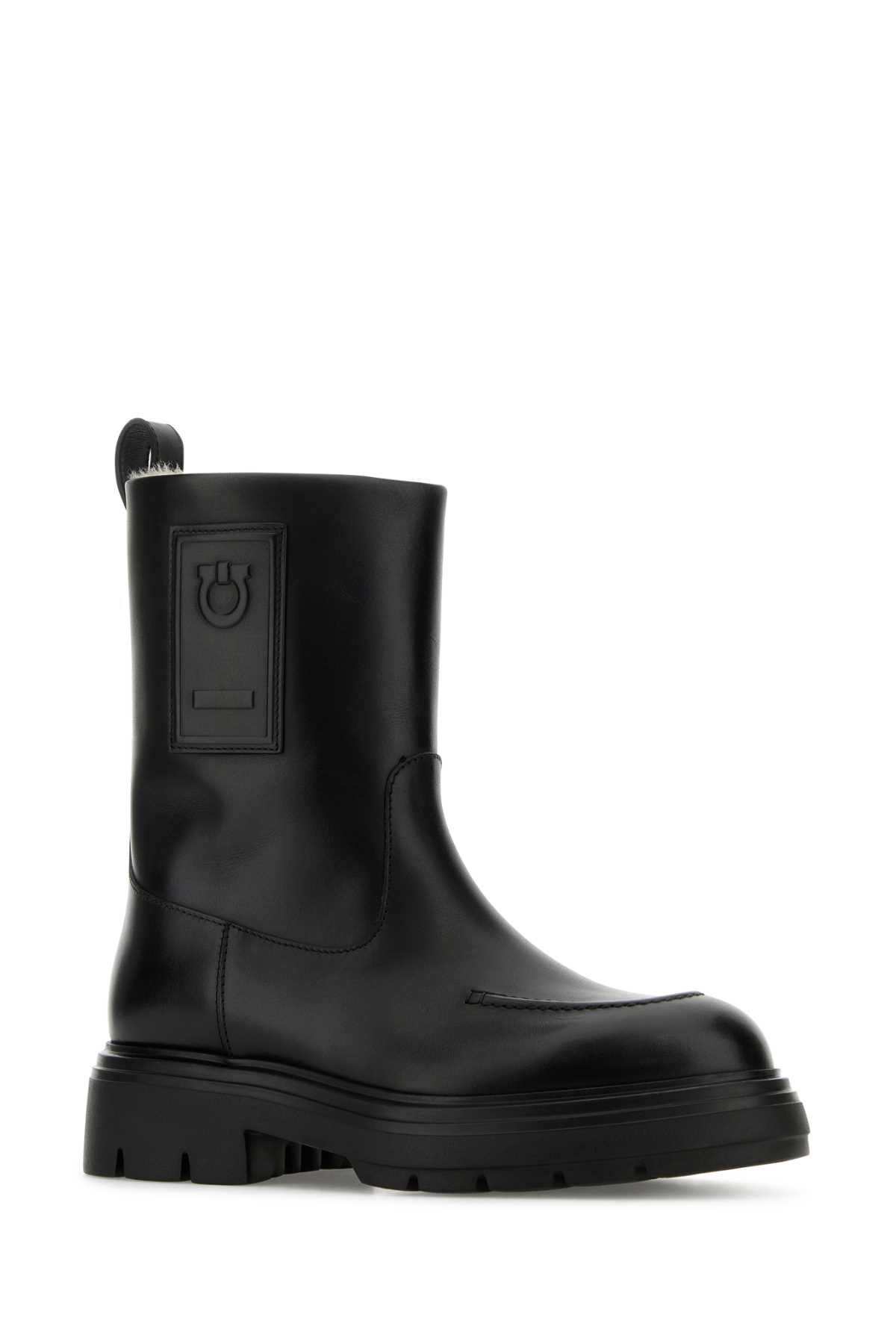 Shop Ferragamo Black Leather Tirba Ankle Boots In Nero