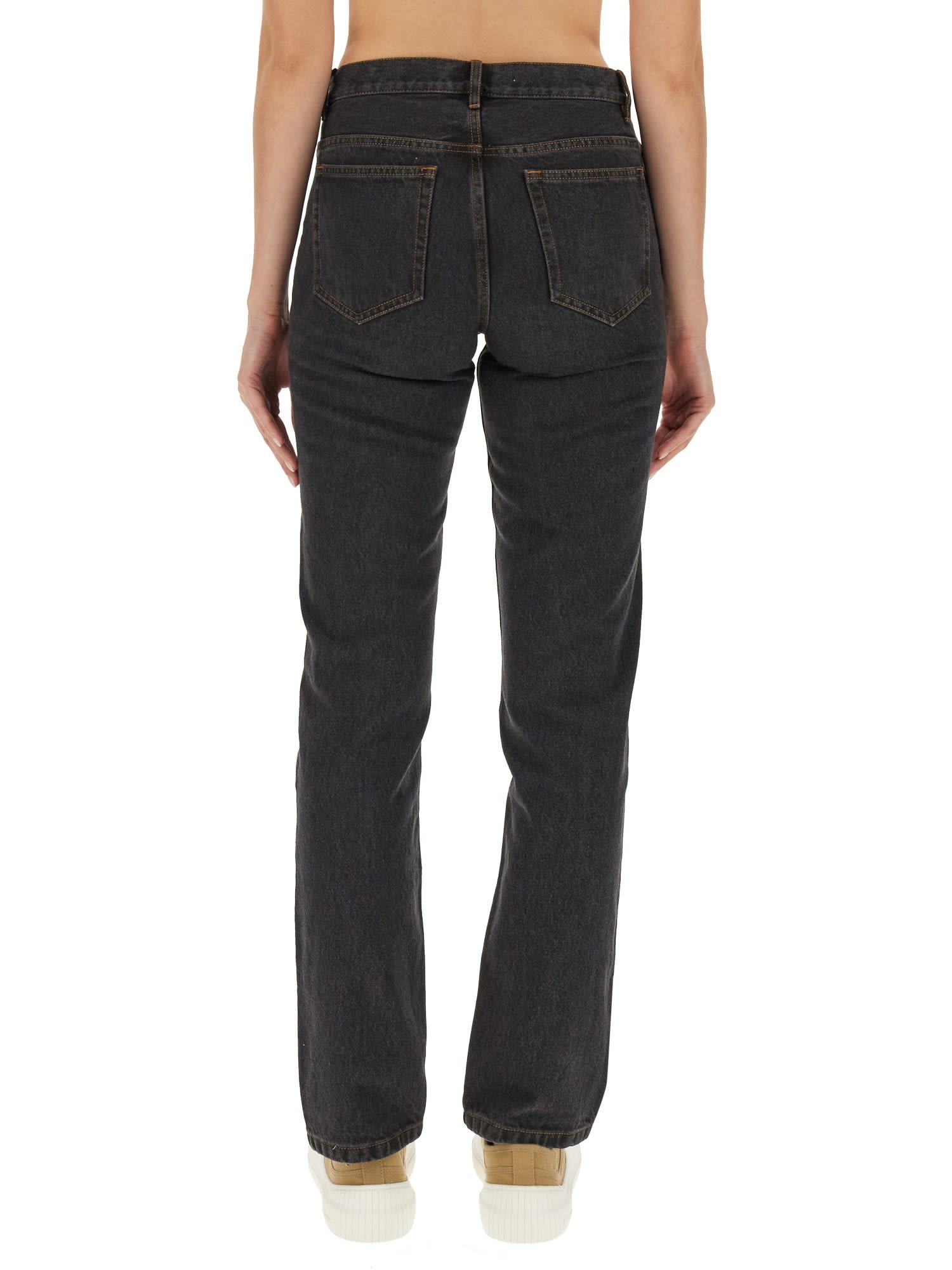 Apc A.p.c. High-waisted Straight-leg Jeans With Contrasting Stitching In Grey