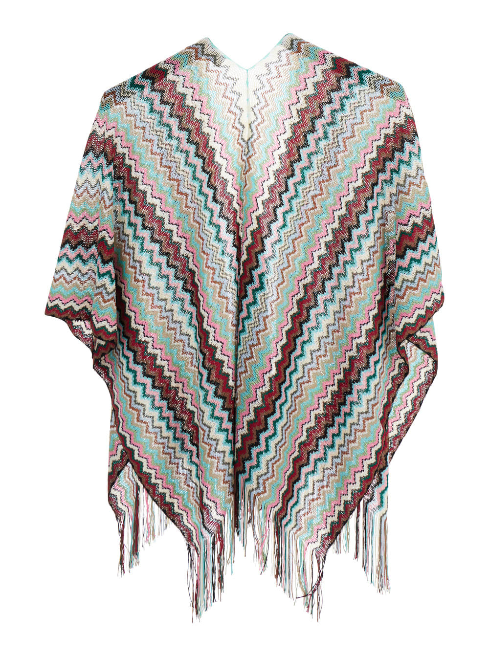 Missoni Multicolor Cape With Fringed Hem And All-over Zig-zag Motif In Viscose Blend Woman In Multi