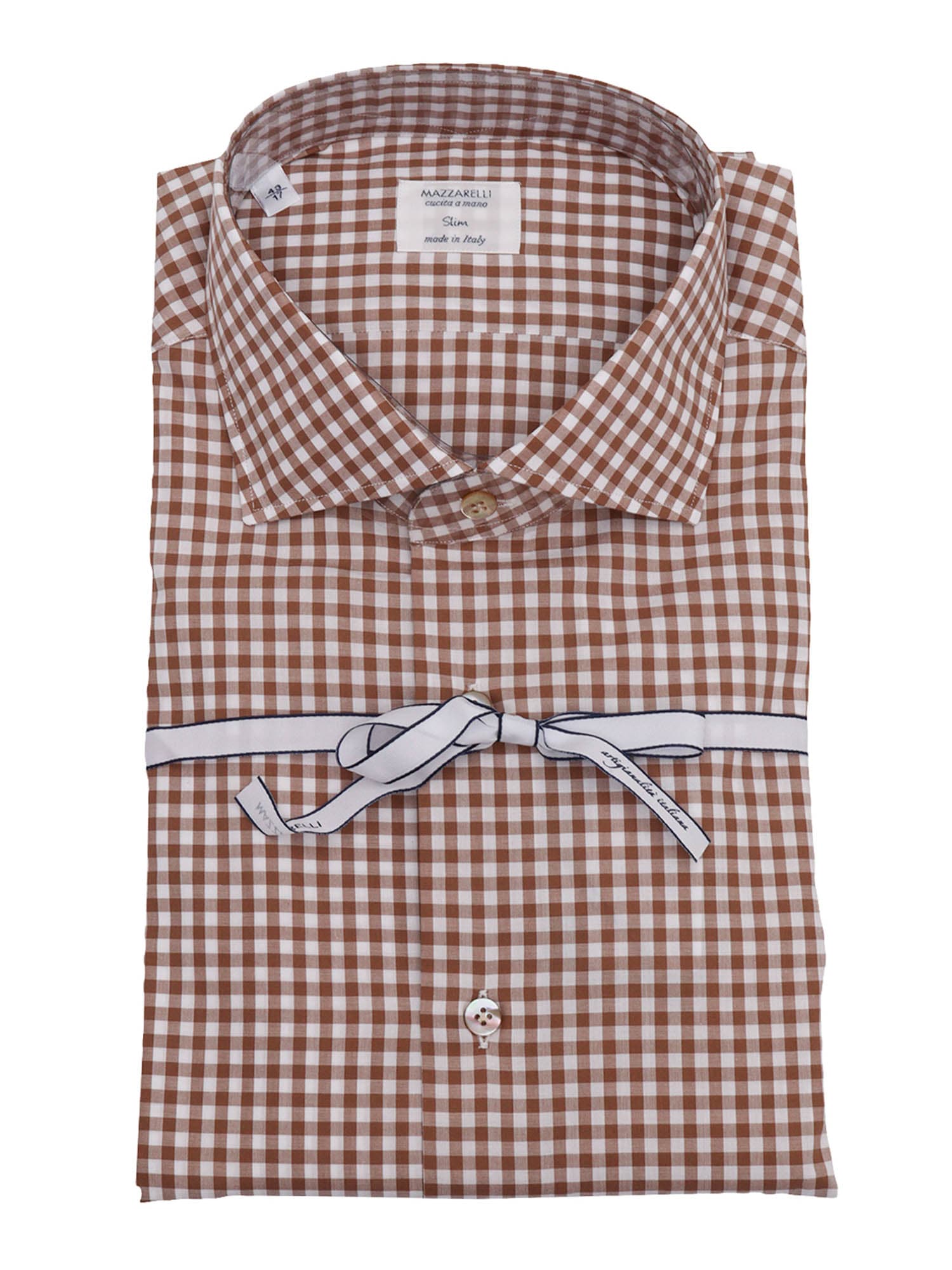 Slim Fit Checked Shirt In White And Brown 100% Cotton
