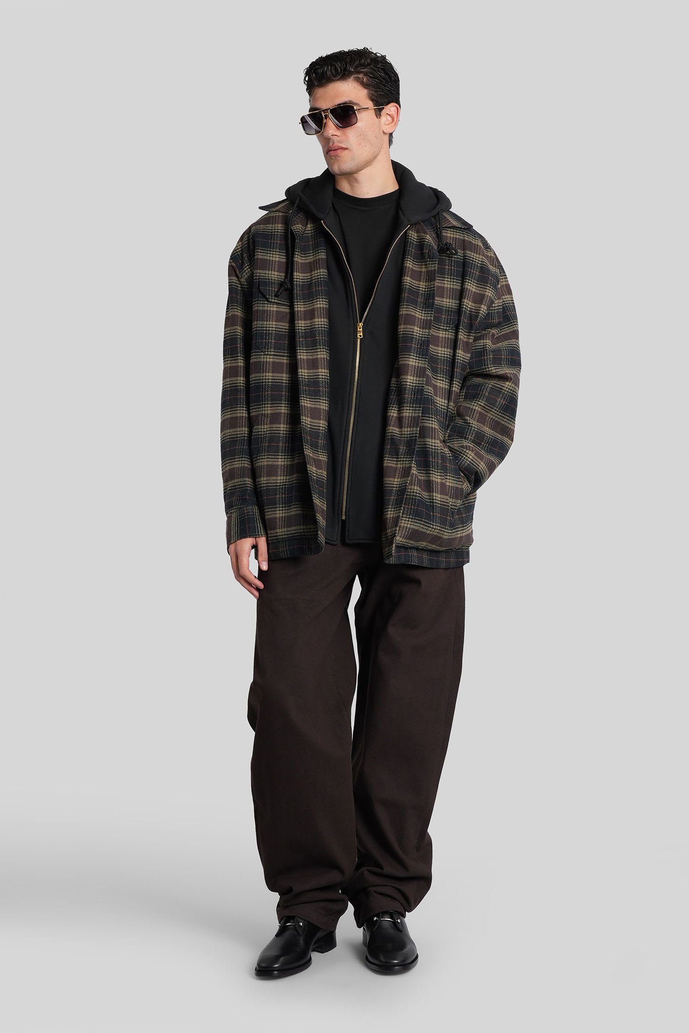 Willy Chavarria Ganadero Oversized Layered Checked Cotton-flannel And Jersey Hooded Overshirt In Multi