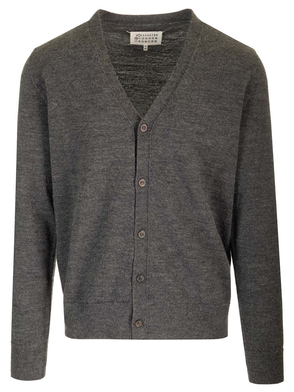 Shop Maison Margiela The Wool Knit V-neck Cardigan In Grey