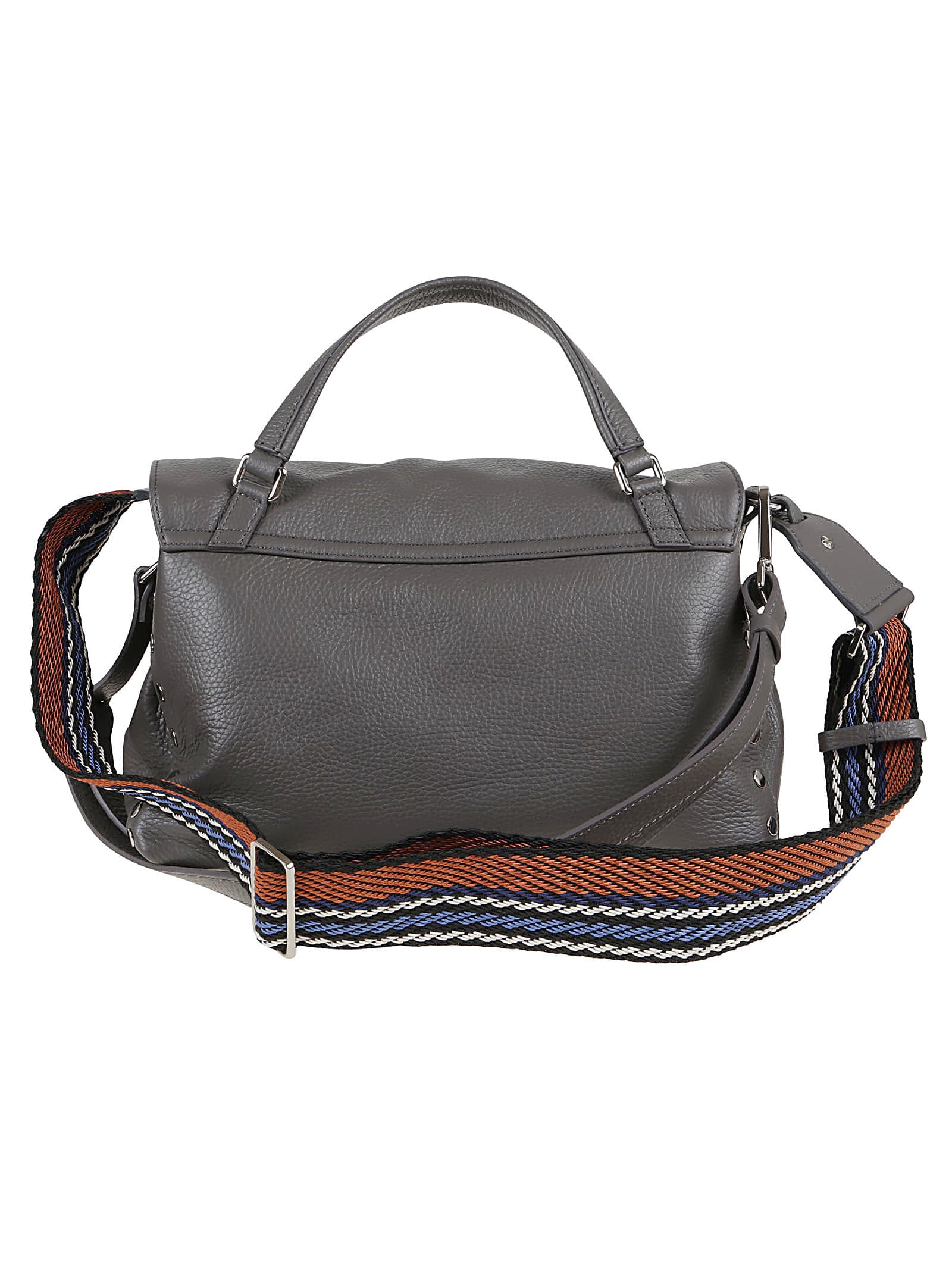 Zanellato Medium Grey Leather Shoulder Bag With Studded Accents In Gray