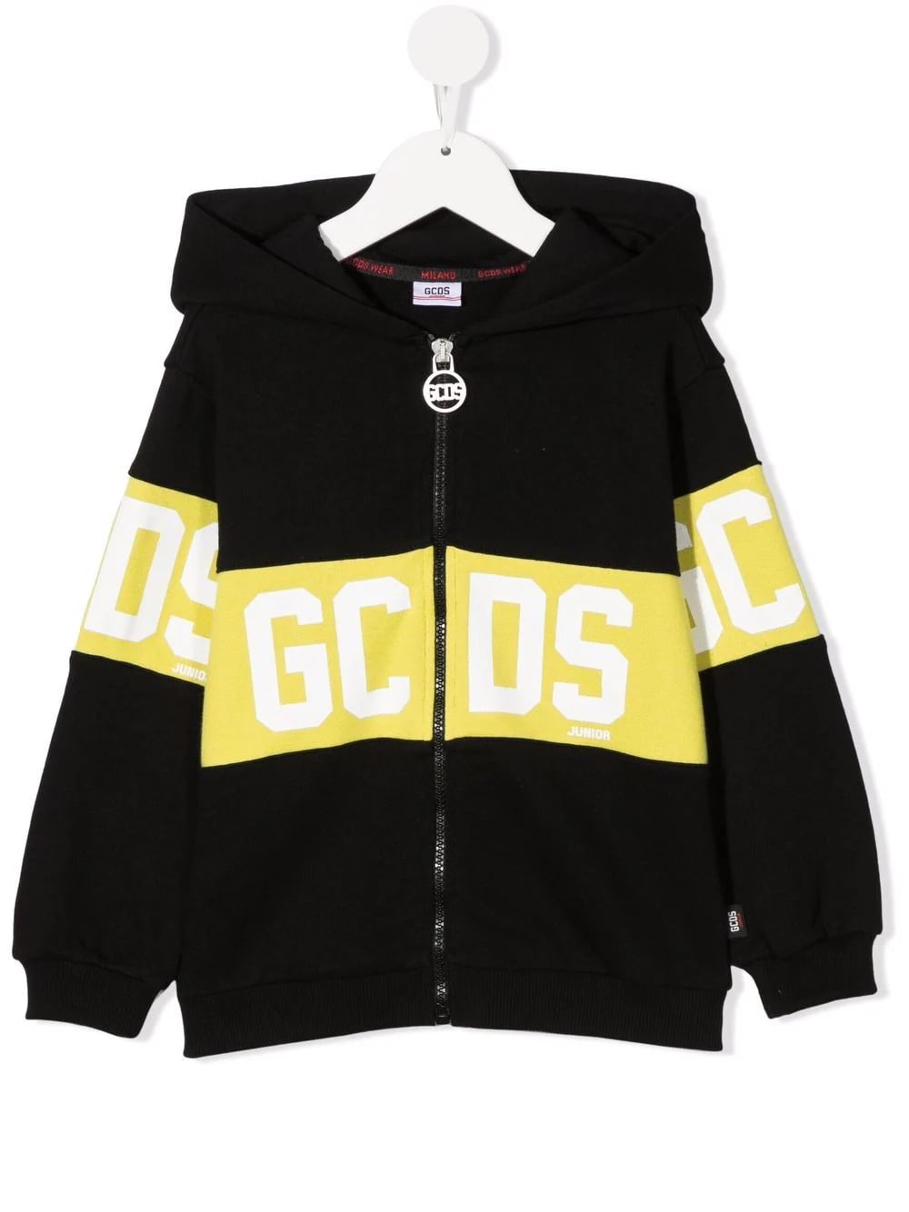 GCDS Mini Black Kids Zippered Hoodie With Gcds Logo Band
