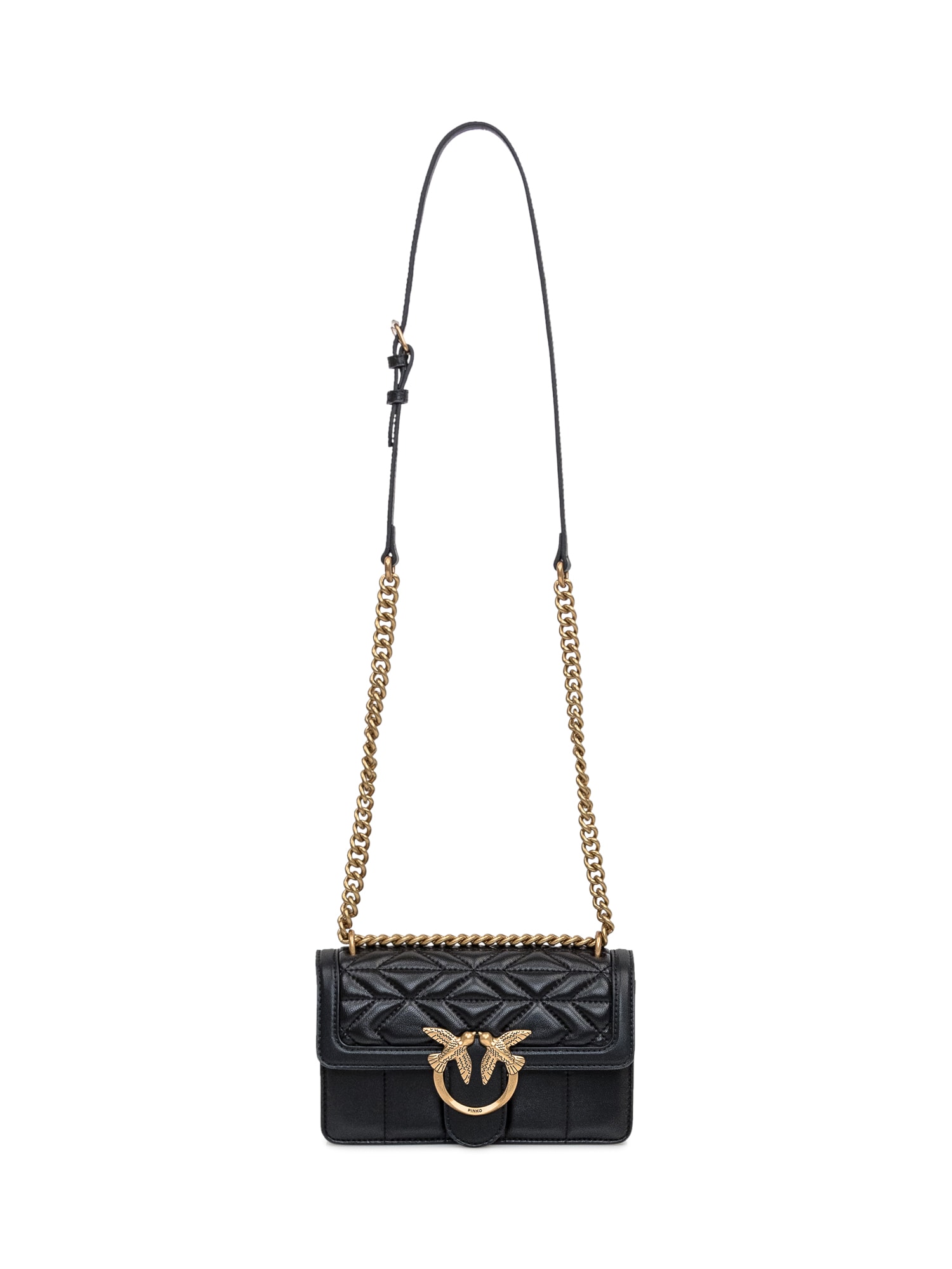 Shop Pinko Love One Mini Bag In Nero Antiqque Gold