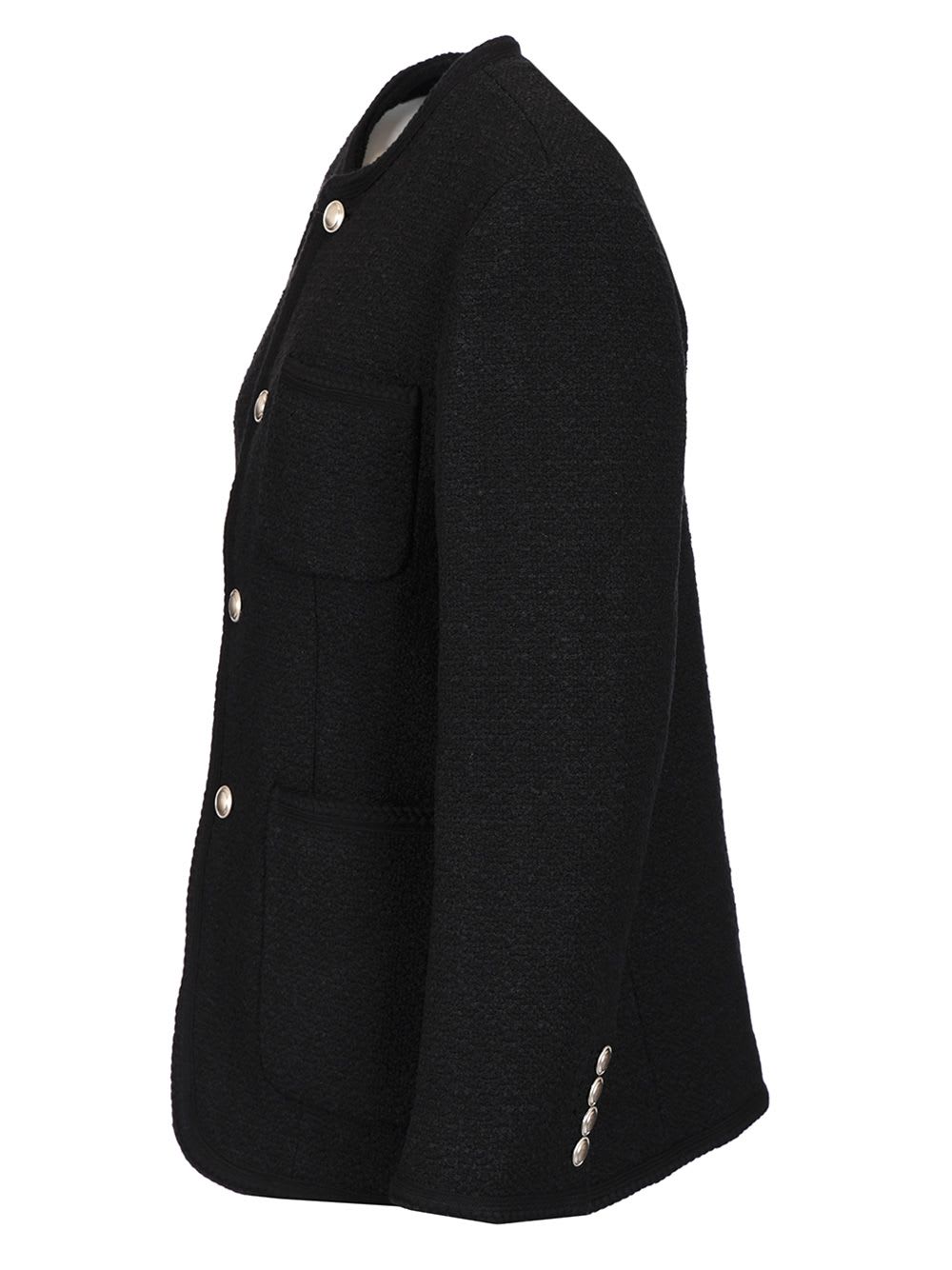 Dunst Unisex Oversize Collarless Tweed Jacket In Black