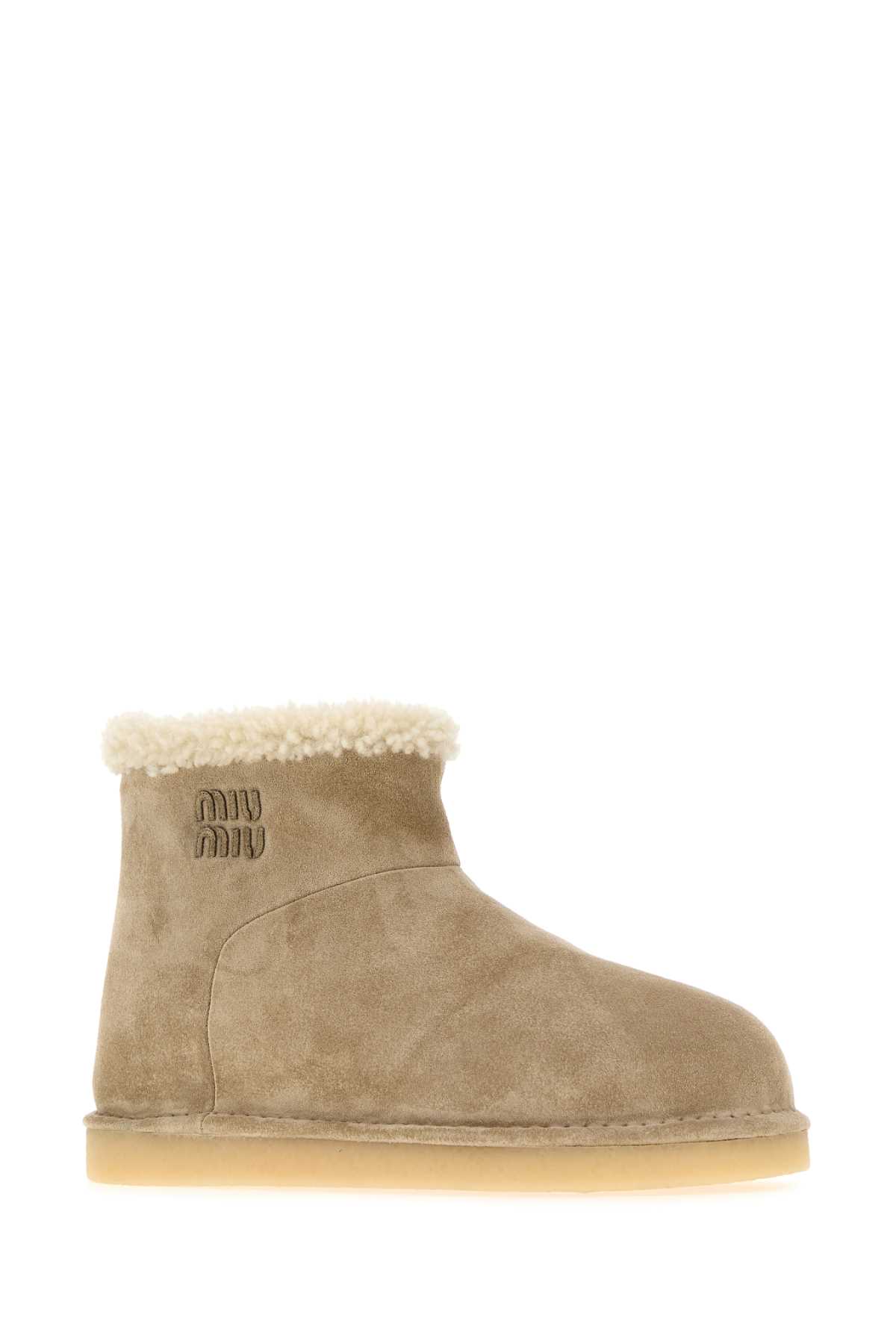 Miu Miu Cappuccino Suede Ankle Boots In Neutral