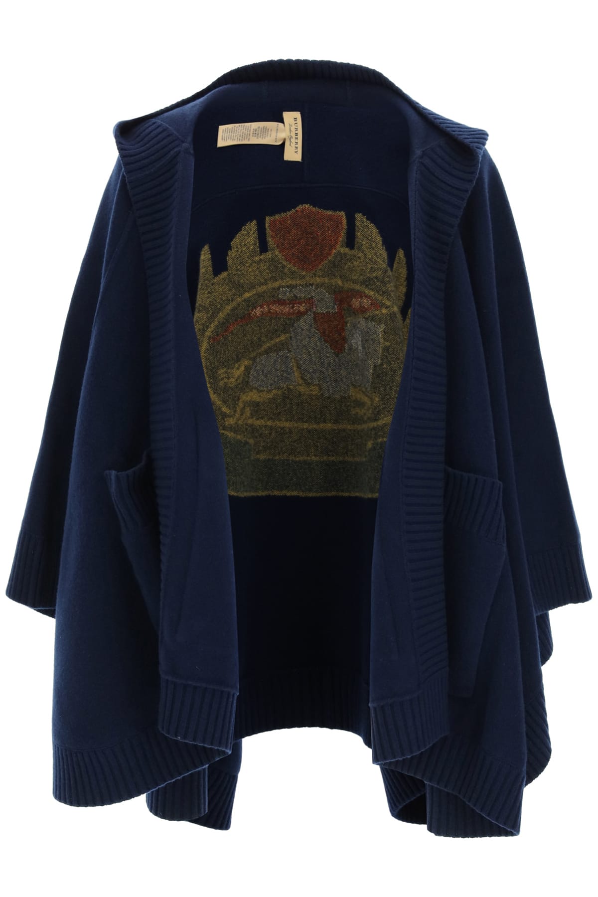 Burberry Cape With Emblem Inlay In Navy (blue)
