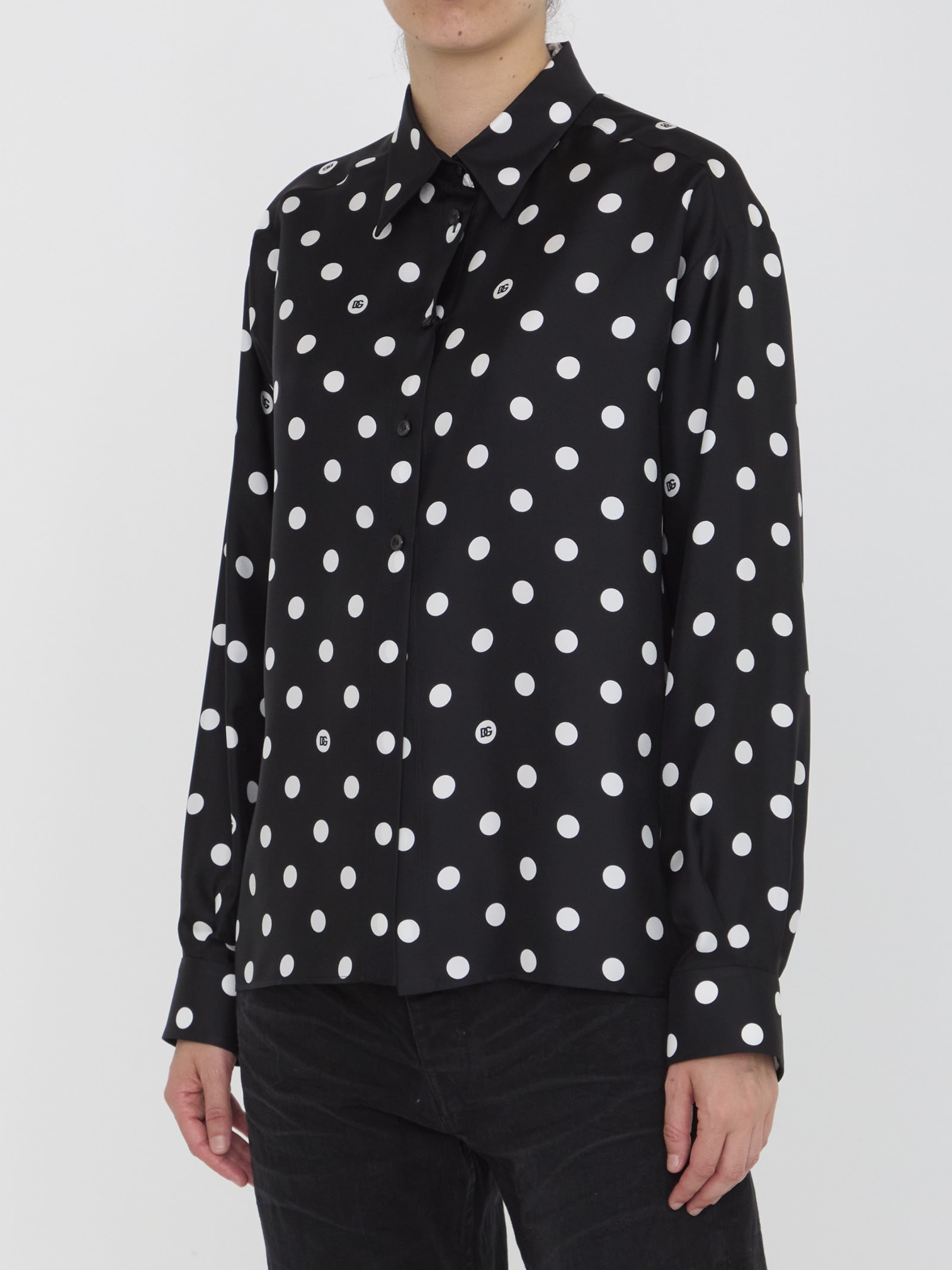 Shop Dolce & Gabbana Shirt With Polka-dot Print In Black