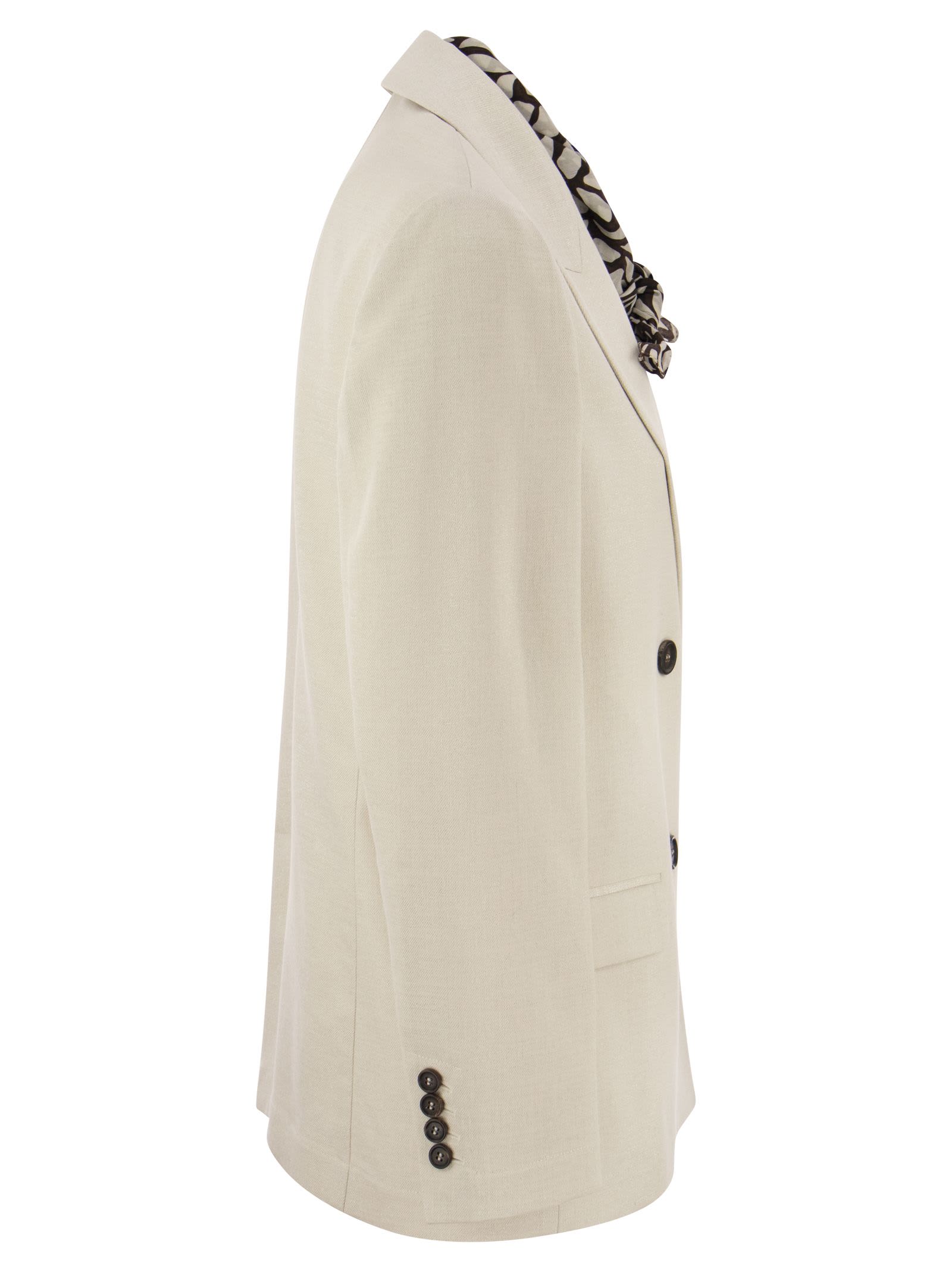 BRUNELLO CUCINELLI SCARF DETAIL DOUBLE-BREASTED DINNER JACKET
