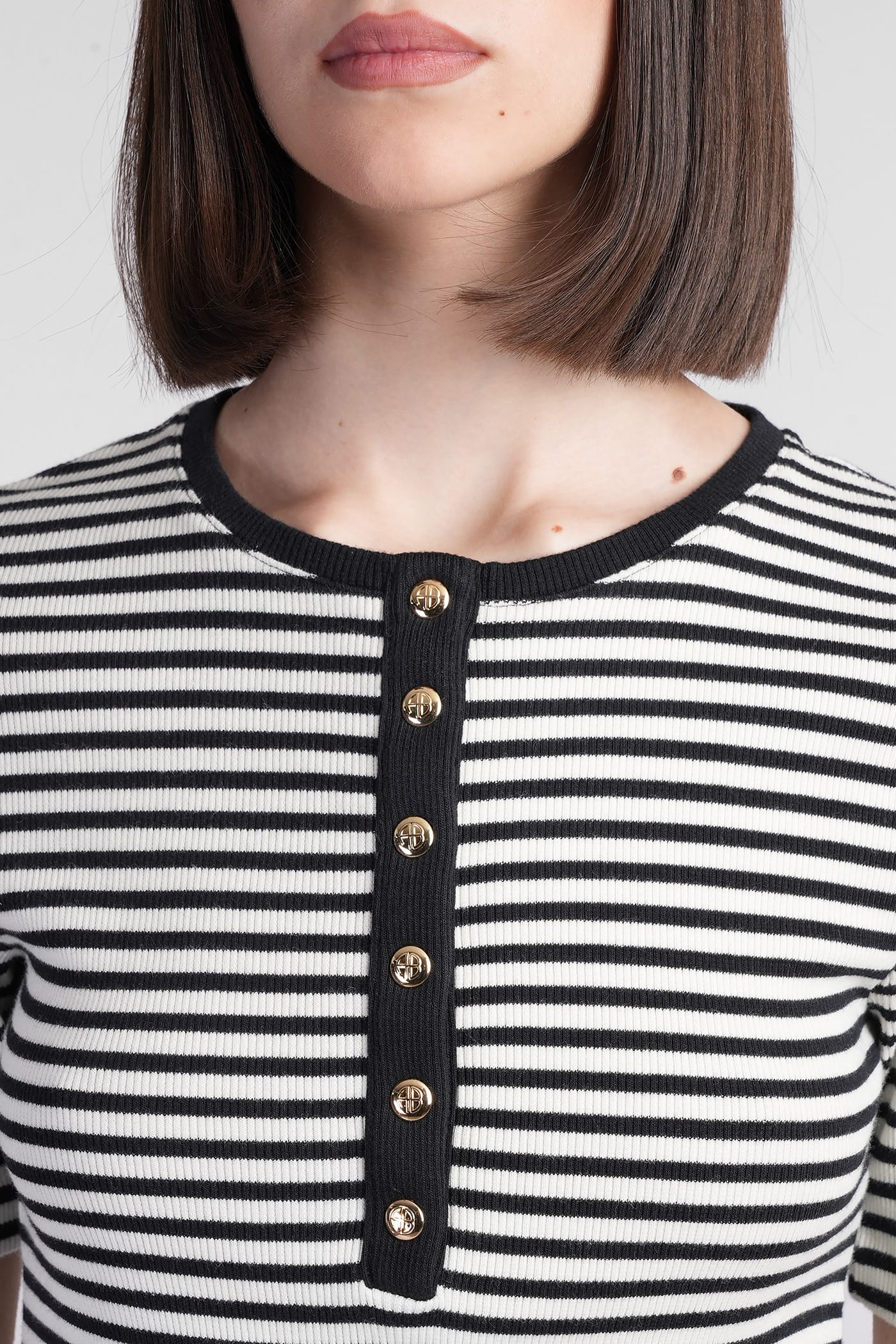 Anine Bing Alessia Striped Stretch-cotton T-shirt In Black