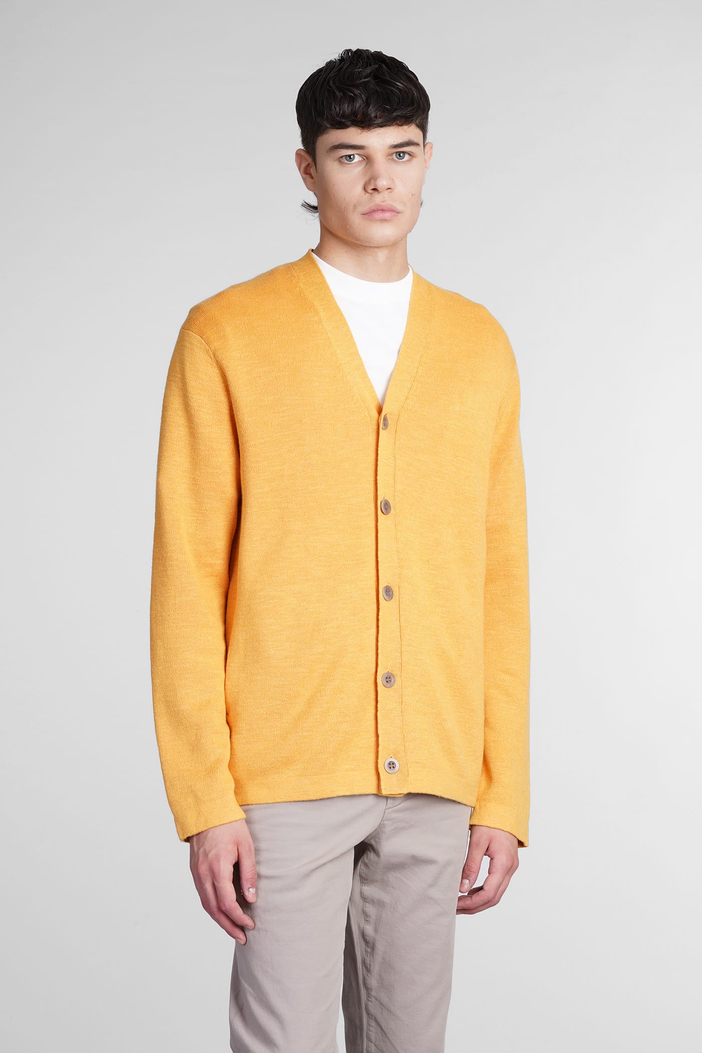 Theory Cardigan In Yellow Linen
