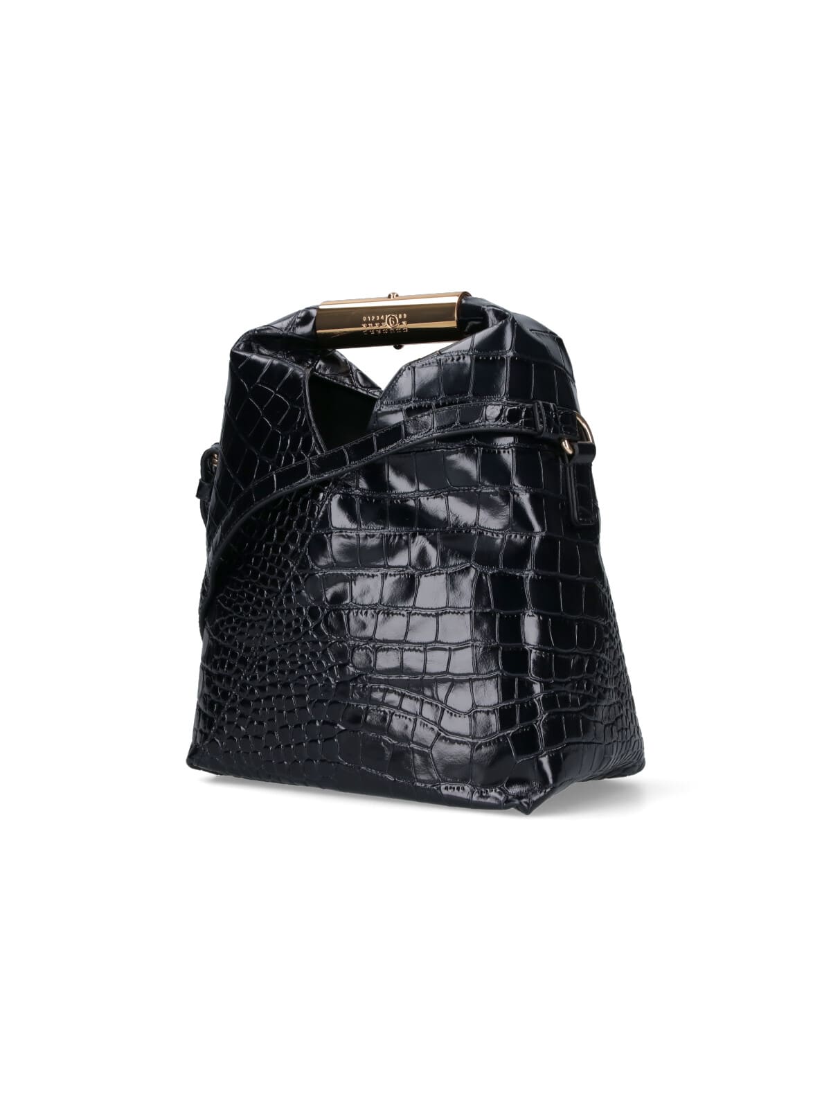Mm6 Maison Margiela Japanese Shoulder Bag In Croc-embossed Leather In Black