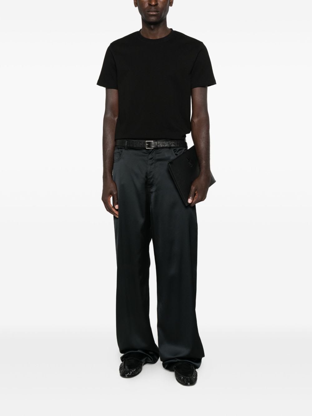 Saint Laurent Cassandre Embroidery Cotton T-shirt In Black