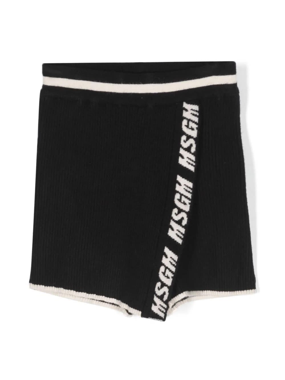 MSGM BLACK RIBBED SHORTS WITH FRONT LOGO