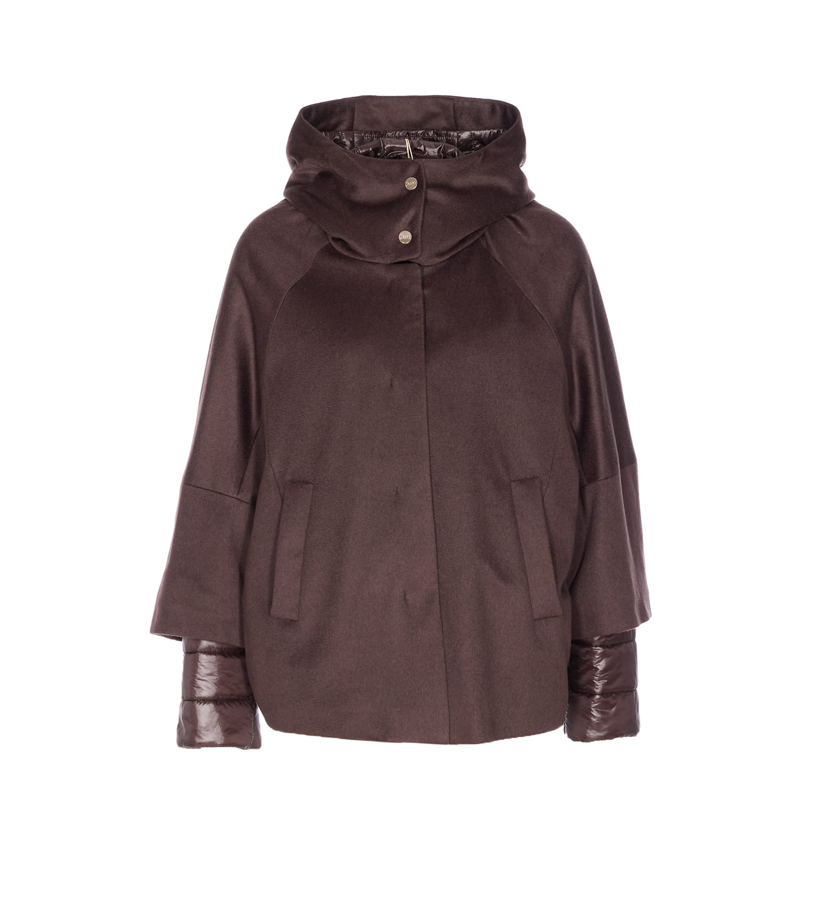 Herno Women Hood In Pure Cashmere And Ultralight Nylon In Brown