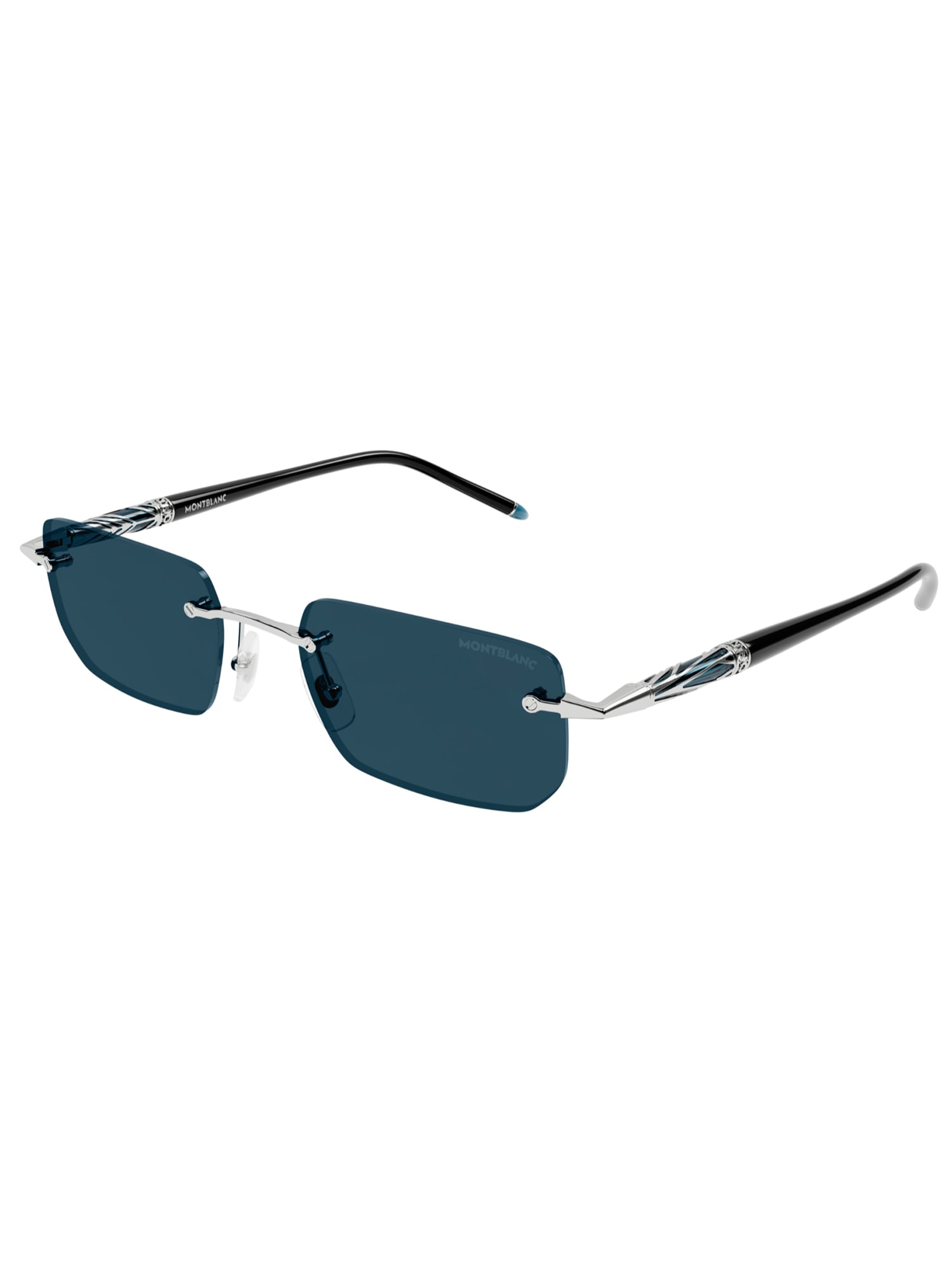 Shop Montblanc Mb0348s Sunglasses In Silver Black Blue