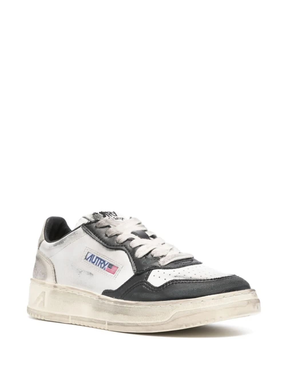 Shop Autry Super Vintage Medalist Low Sneakers In White, Silver And Black Leather