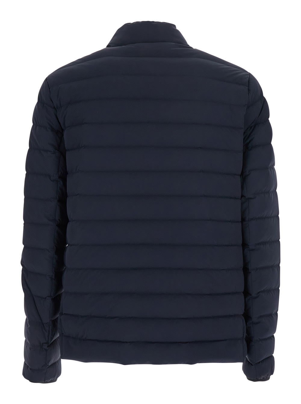 Moose Knuckles Laki Blue Down Jacket With High Neck And Logo Patch On The Sleeve In Tech Fabric Man In Blue